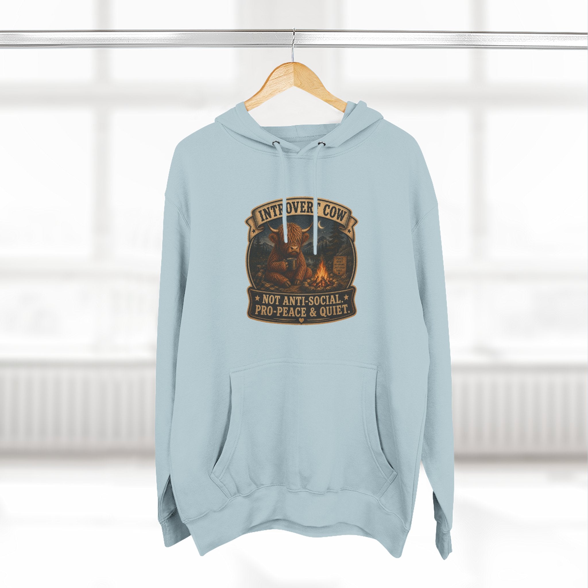 Introvert Highland Cow Three-Panel Fleece Hoodie