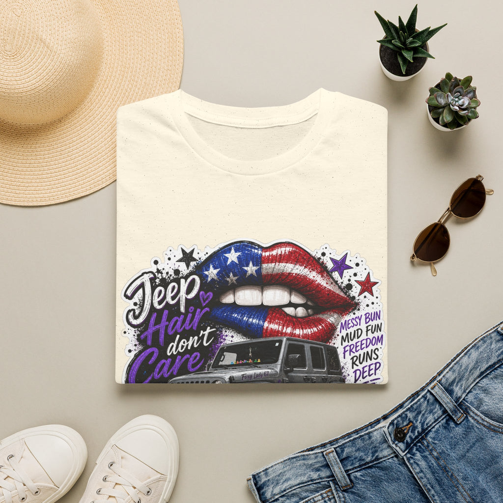 Jeep Hair Don't Care T-Shirt — American Flag Lips Off-Road Truck Tee