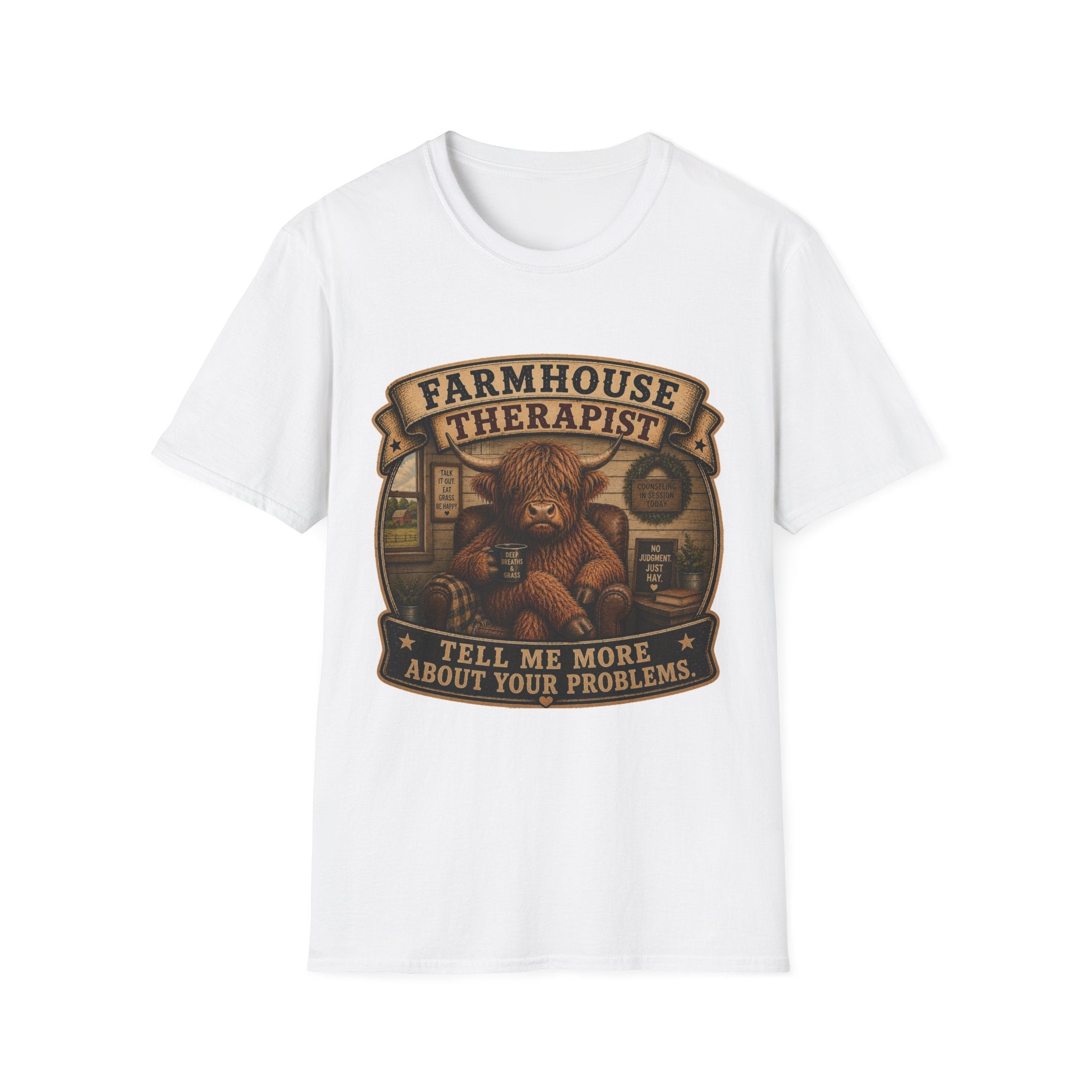 Farmhouse Therapist Highland Cow Unisex Softstyle T-Shirt