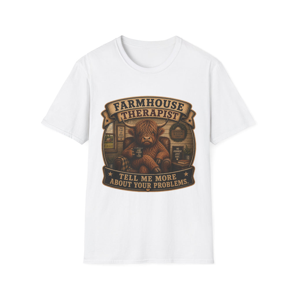 Farmhouse Therapist Highland Cow Unisex Softstyle T-Shirt