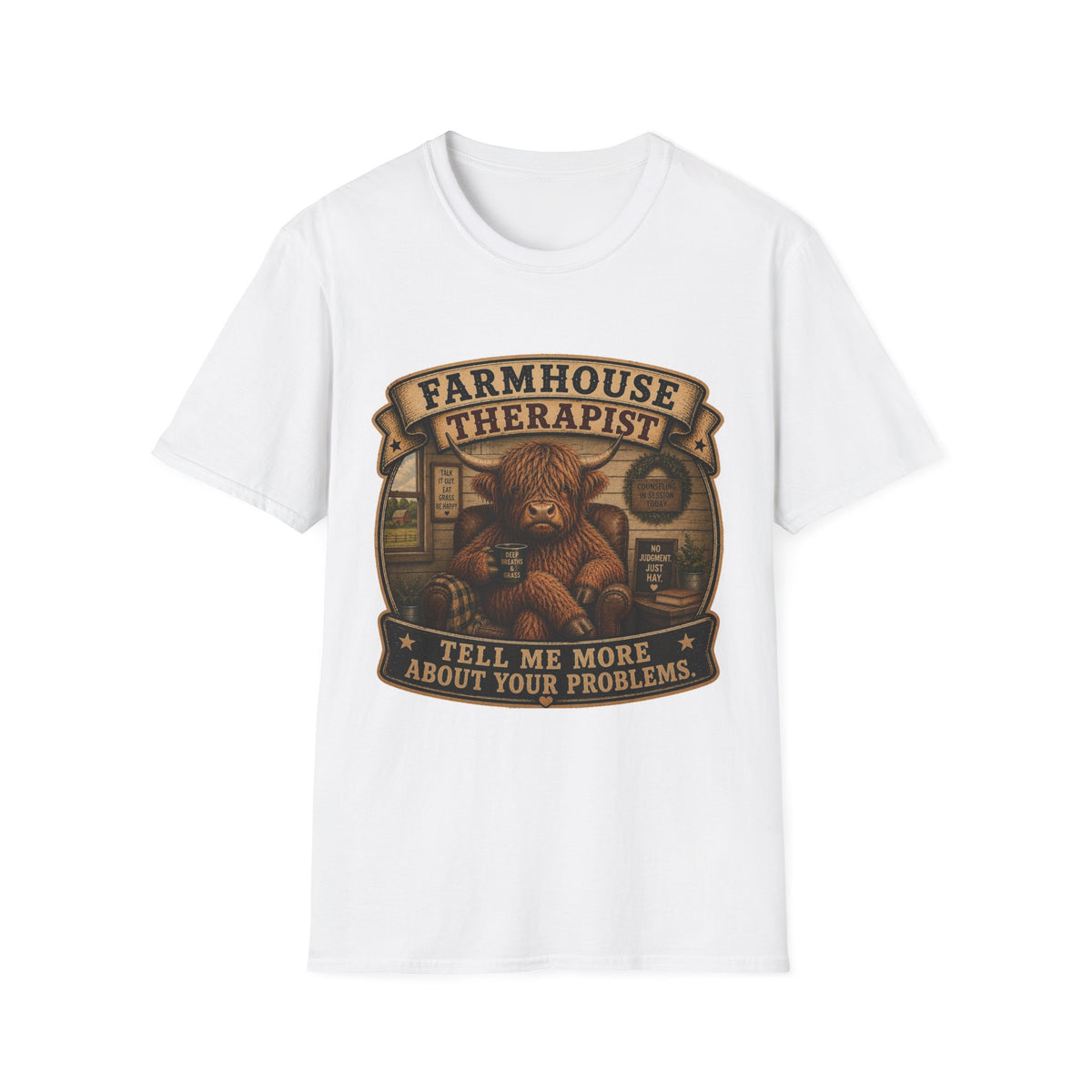 Farmhouse Therapist Highland Cow Unisex Softstyle T-Shirt