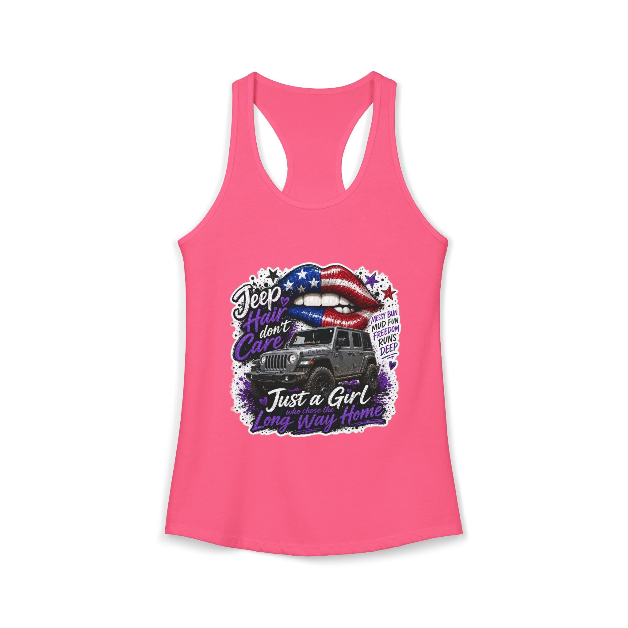 Jeep Hair Don't Care - Just a Girl A Long Way Home Women's Ideal Racerback Tank