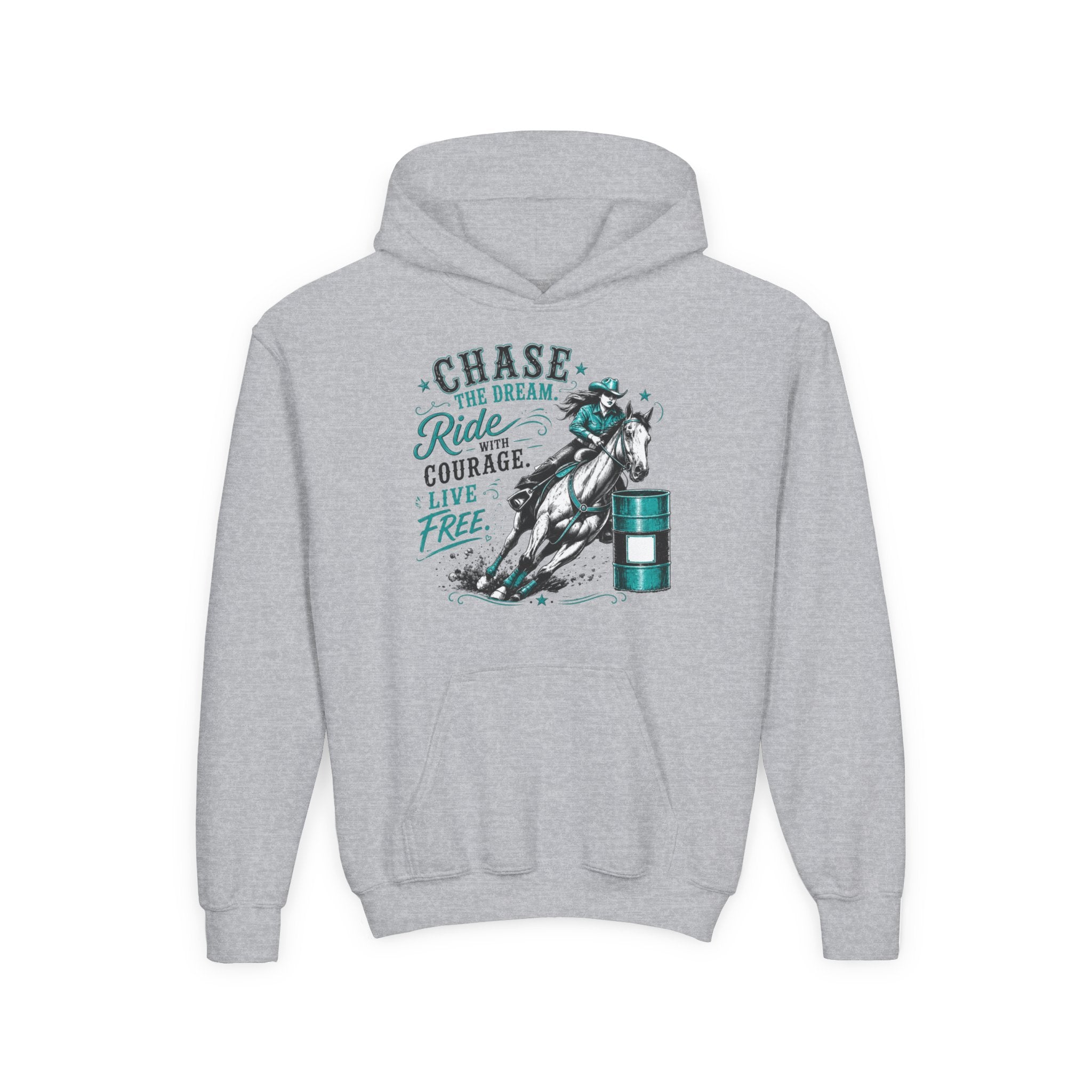 Chase the Dream Ride with Courage Youth Heavy Blend Hooded Sweatshirt