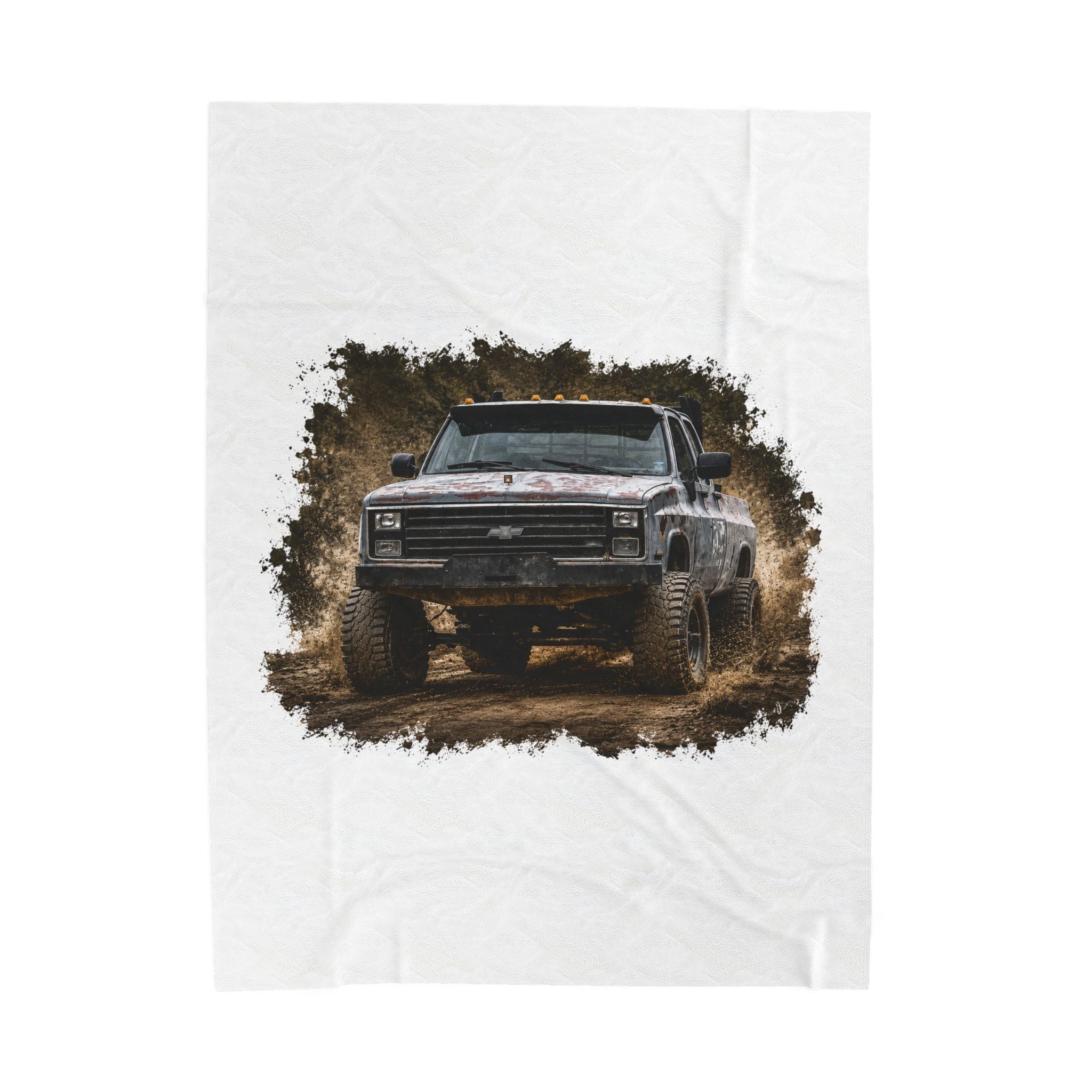 Off-Road Truck Velveteen Plush Blanket – Muddy 4x4 Pickup Graphic Throw