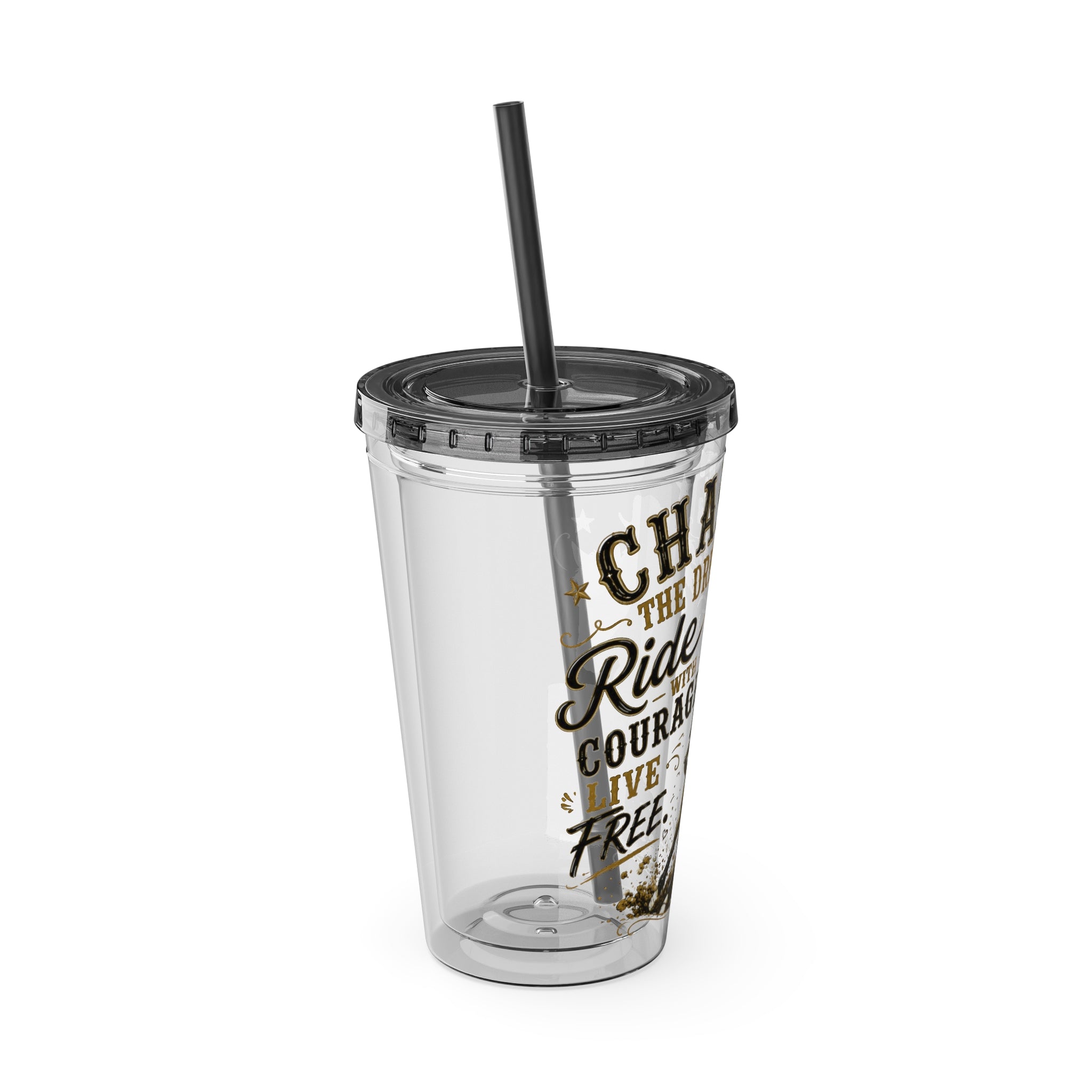 Inspirational Horse Tumbler with Straw — "Chase the Dream, Ride with Courage" 16oz