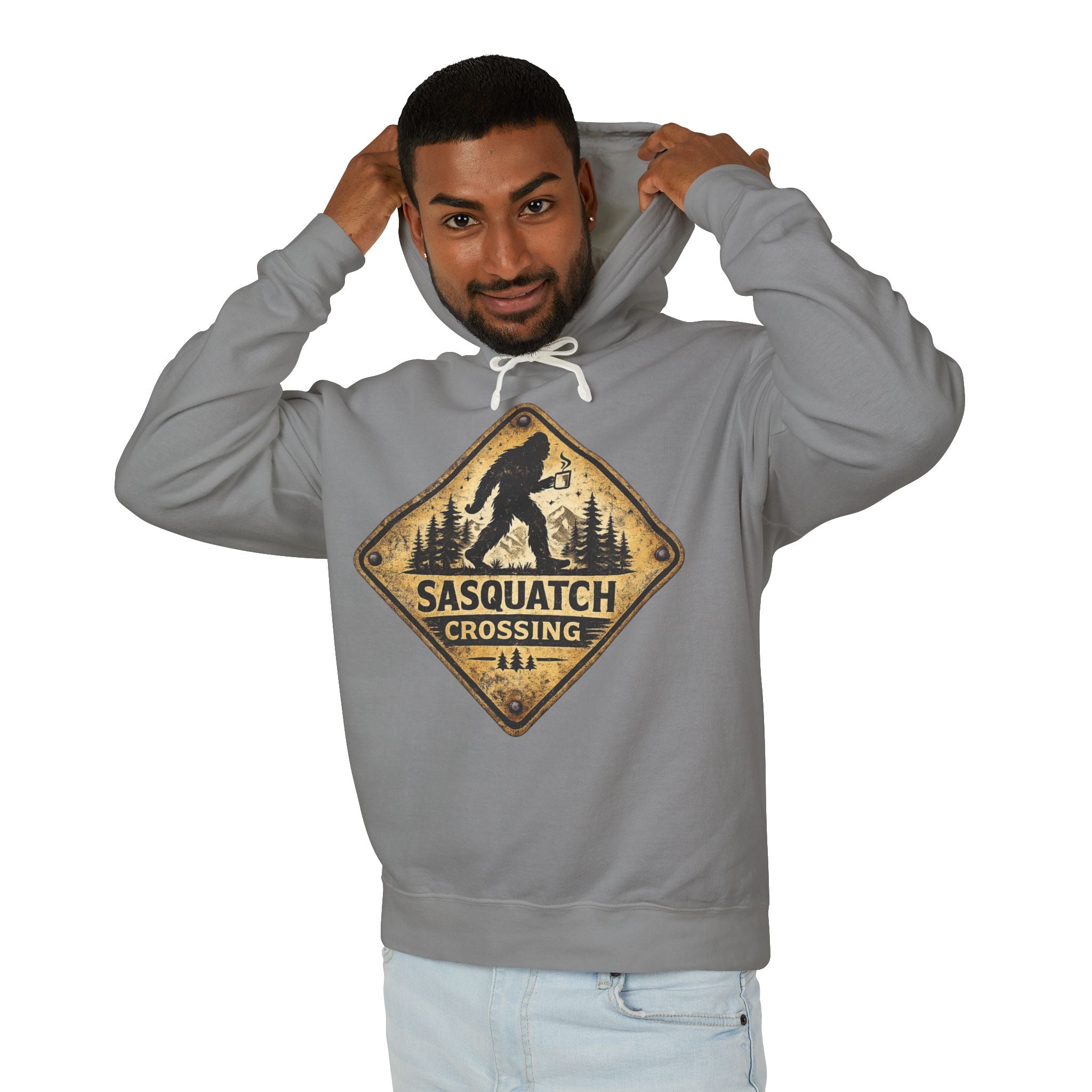 Sasquatch Crossing Hoodie – Vintage Bigfoot Forest Sign Sweatshirt