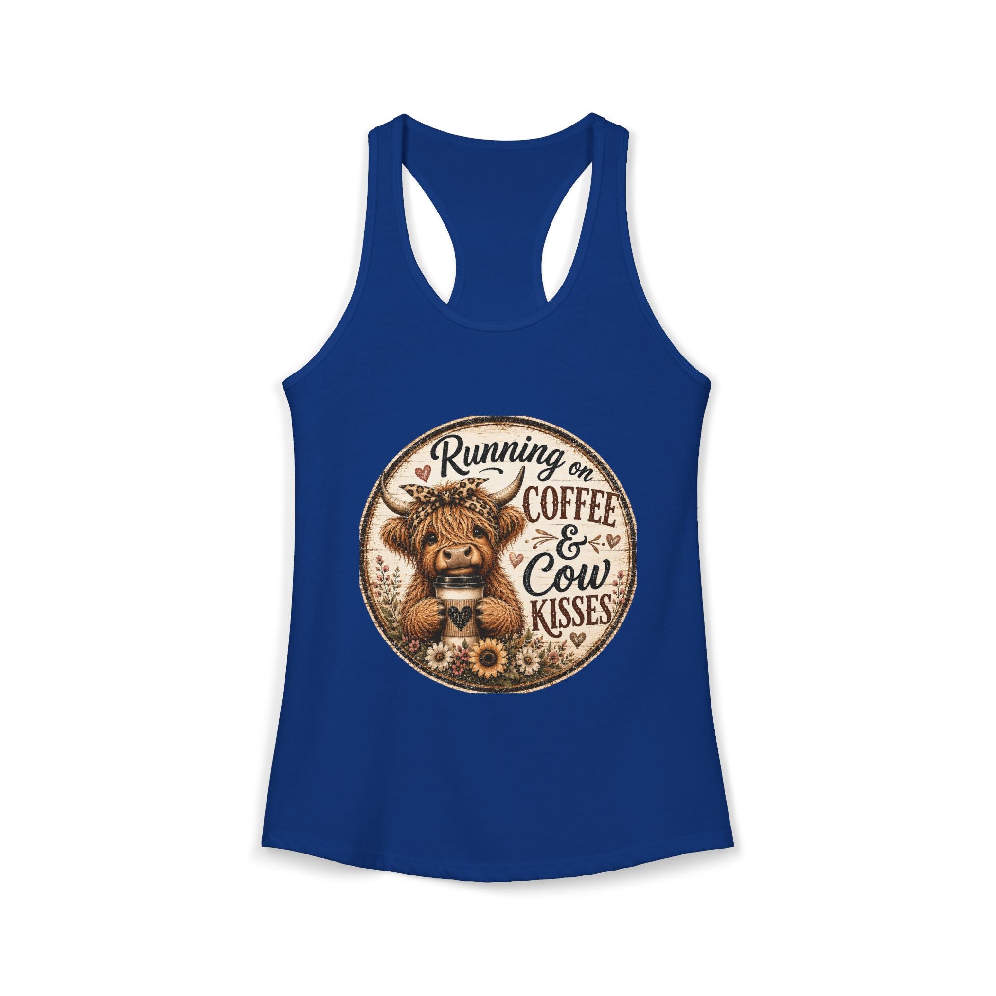 Running on Coffee & Cow Kisses Women's Ideal Racerback Tank