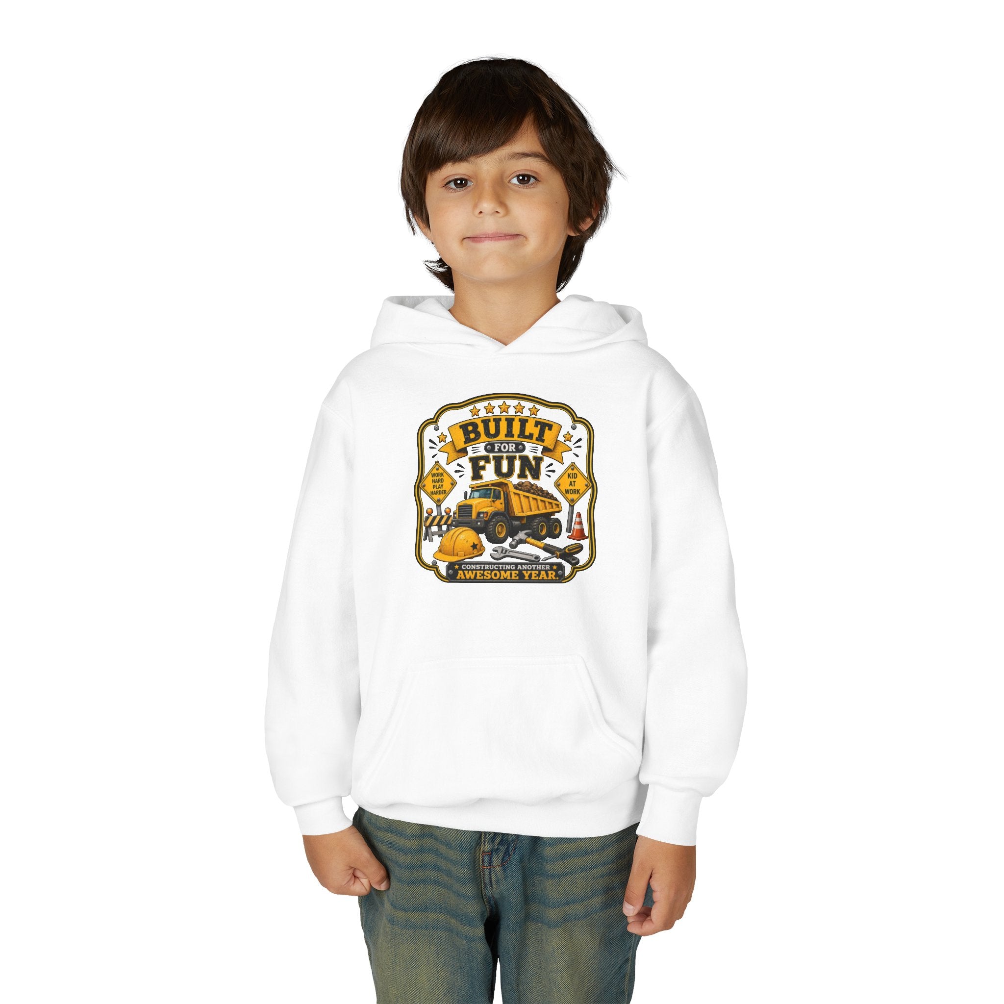 "Built for Fun" Construction Truck Pullover - Youth Hoodie