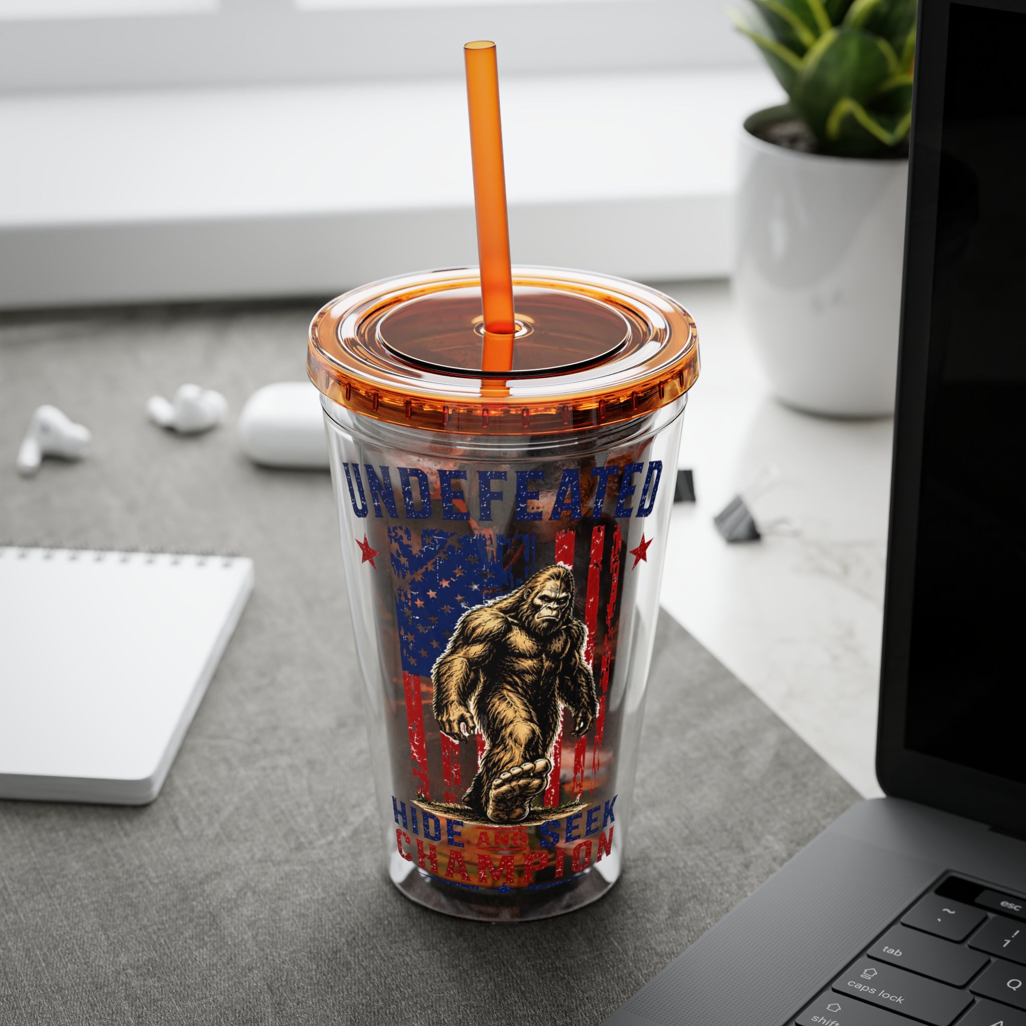Undefeated Hide & Seek Champion 4th of July Sunsplash Tumbler with Straw, 16oz
