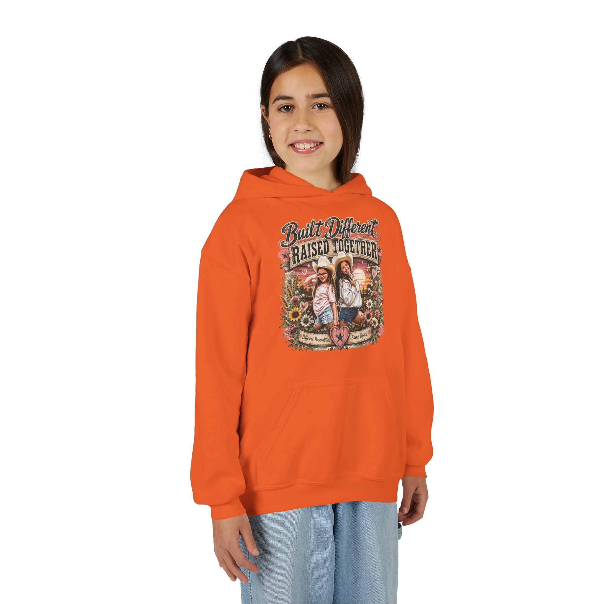 Youth Hoodie — “Built Different, Raised Together” Vintage Farm Kids Pullover