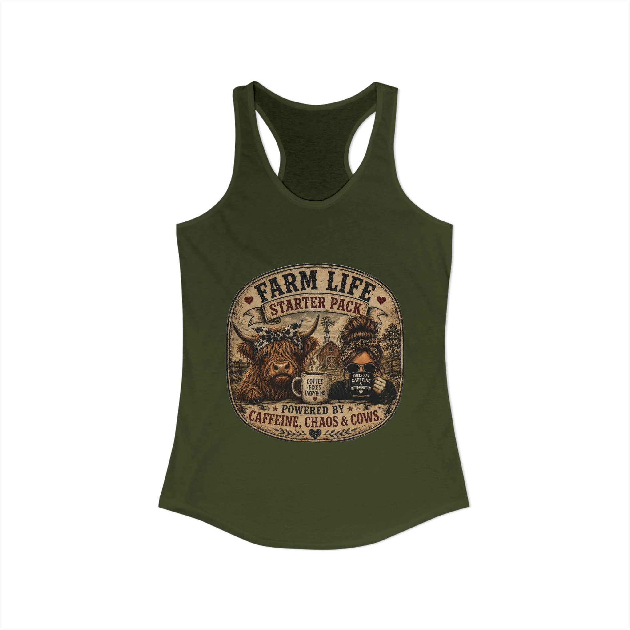 Farm Life Highland Cow Women's Ideal Racerback Tank