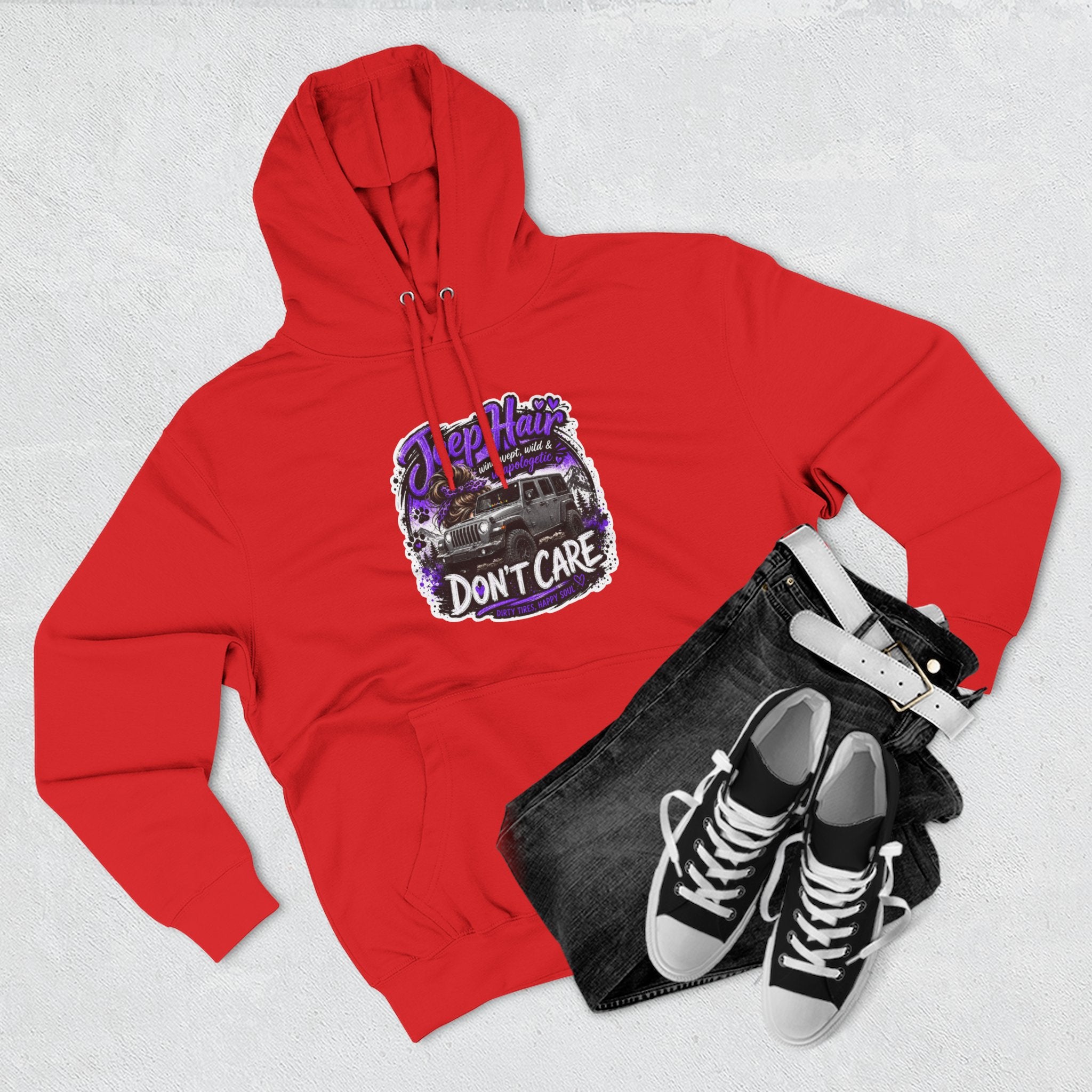 Jeep Hair Don't Care (Purple) Three-Panel Fleece Hoodie