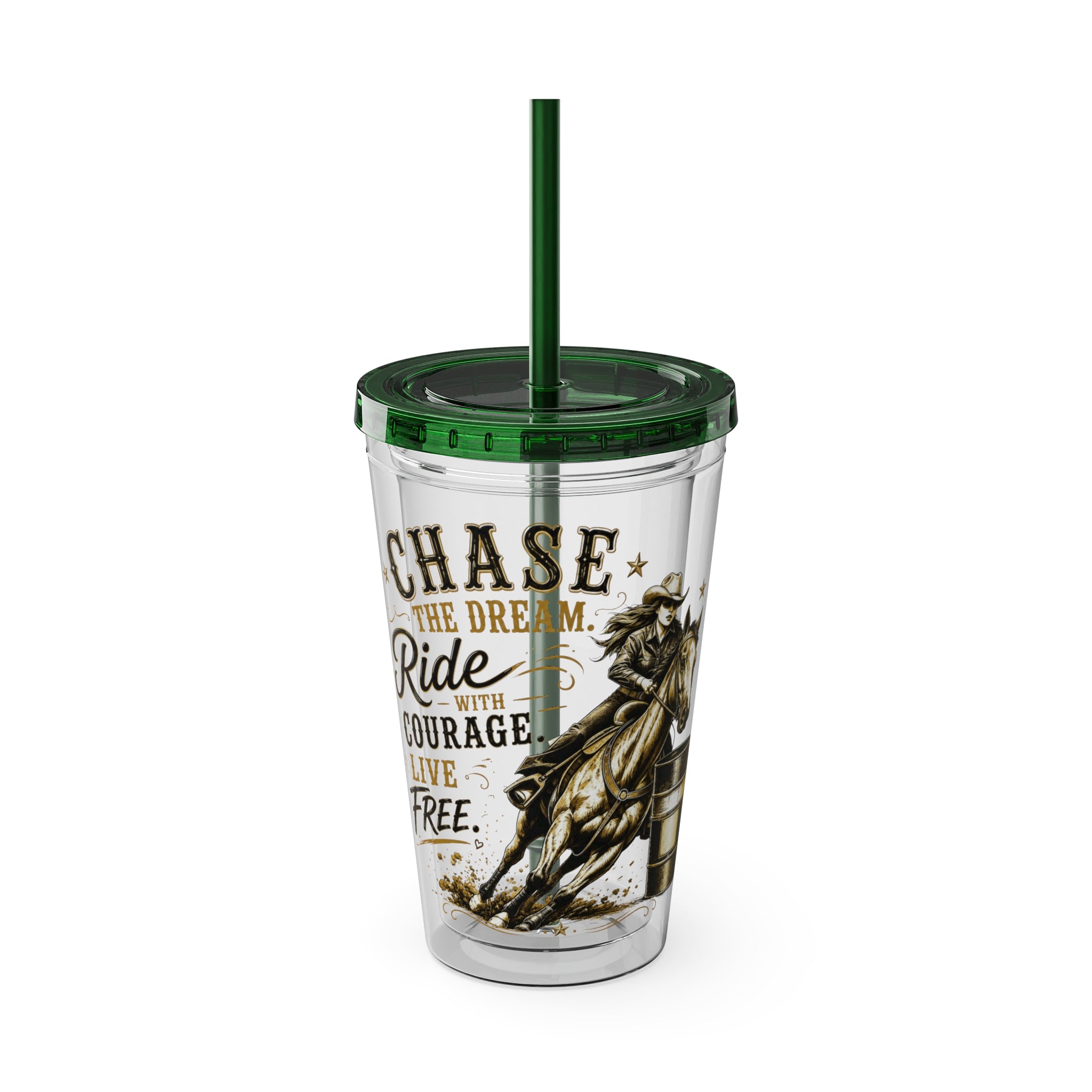 Inspirational Horse Tumbler with Straw — "Chase the Dream, Ride with Courage" 16oz