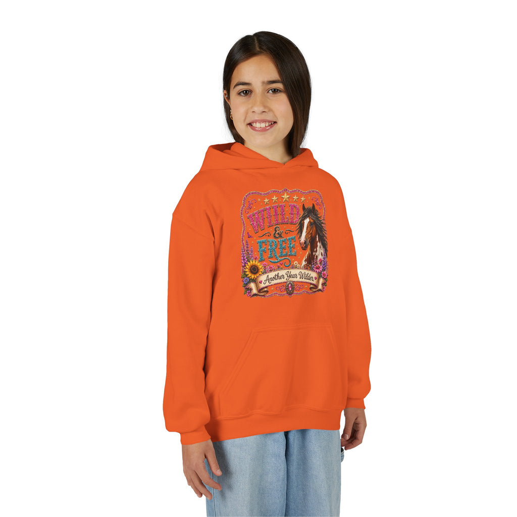 Youth Hoodie — "Wild & Free" Horse Graphic Pullover