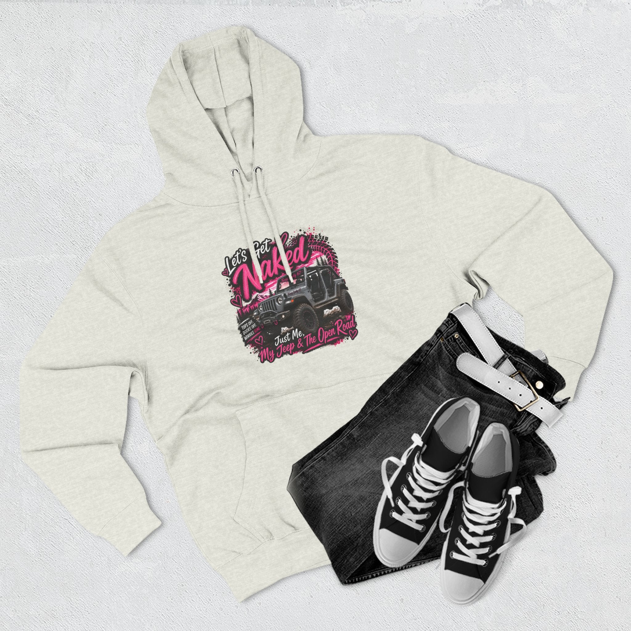 Jeep 'Let's Get Naked' Graphic Hoodie — (Pink) Off-Road Adventure Pullover