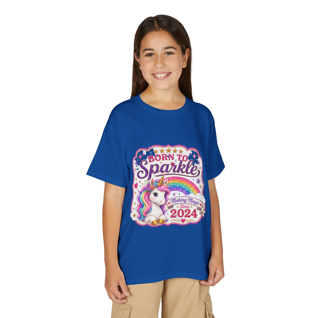 "Born to Sparkle" Unicorn Rainbow 2024 Youth Tee Kids — T-Shirt