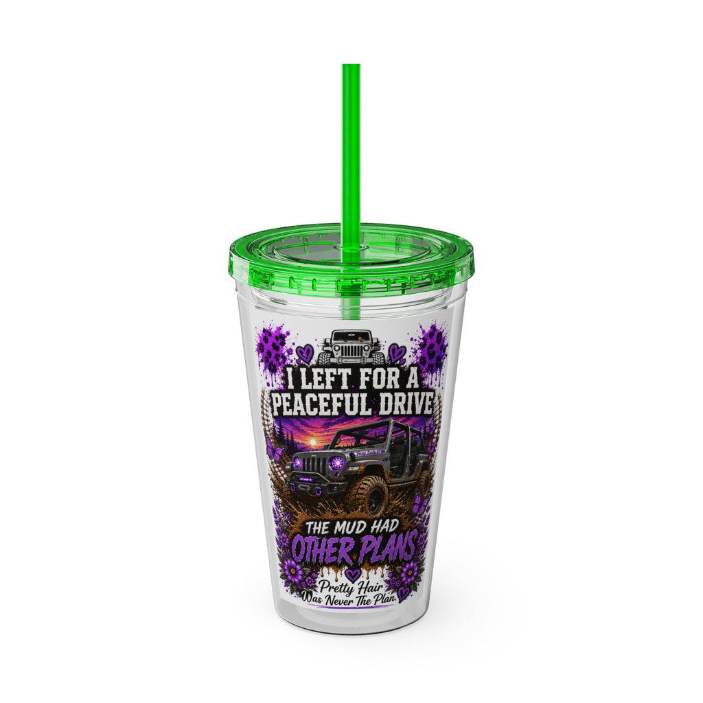 "I Left for a Peaceful Drive, The Mud Had Other Plans" Off‑Road Jeep Travel Cup — 16oz Tumbler with Straw