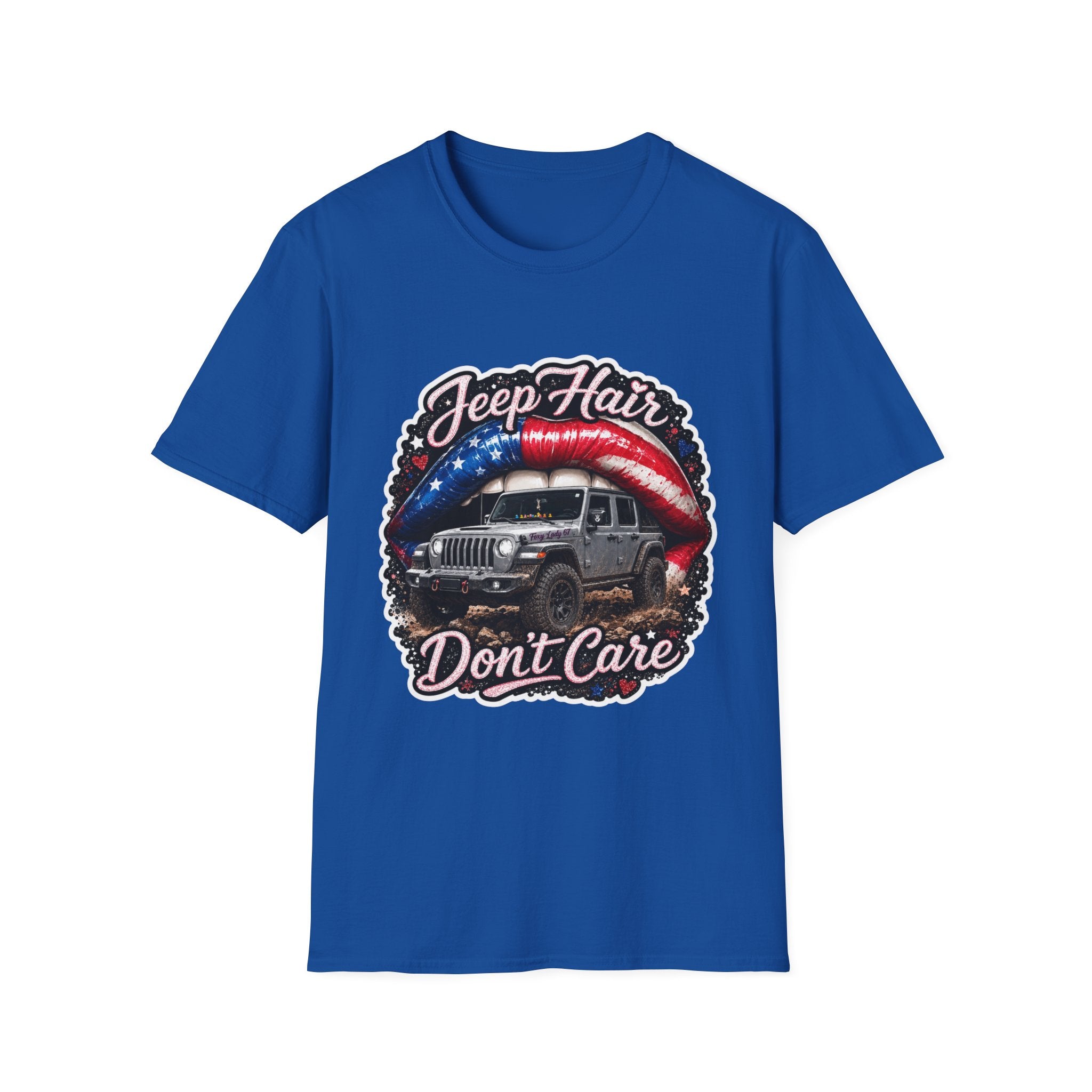 Jeep Hair Don't Care T-Shirt — American Flag Lips Off‑Road Graphic Tee