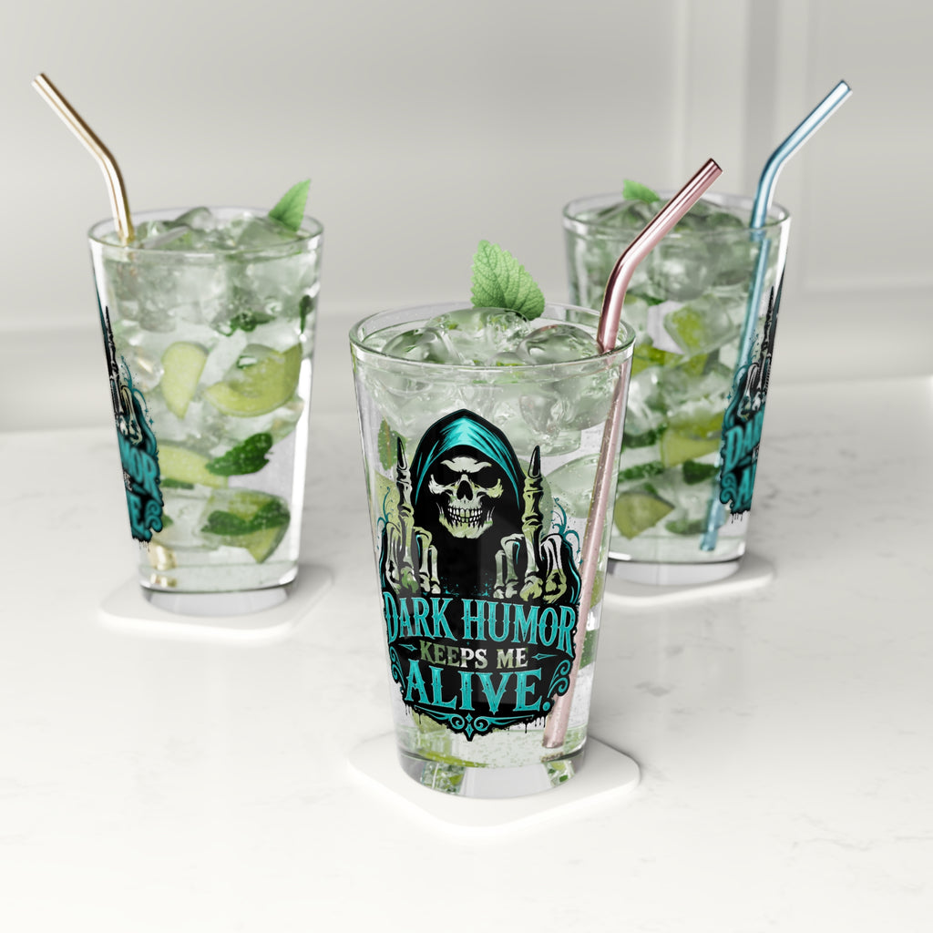 Dark Humor Keeps Me Alive Grim Reaper Teal Pint Glass, 16oz