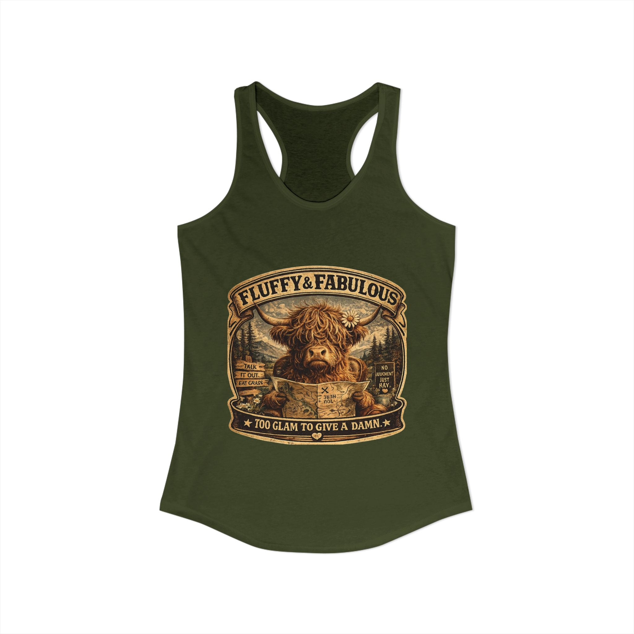 Fluffy & Fabulous Highland Cow Women's Ideal Racerback Tank