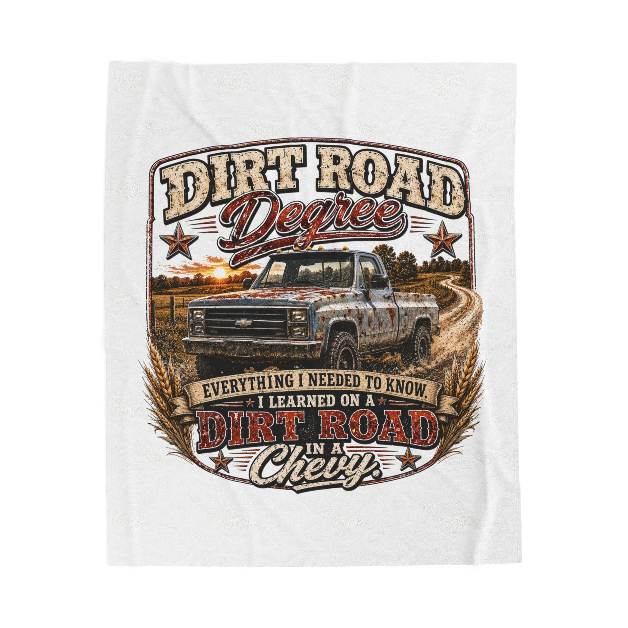 "Dirt Road Degree" Chevy Truck Rustic Throw – Velveteen Blanket