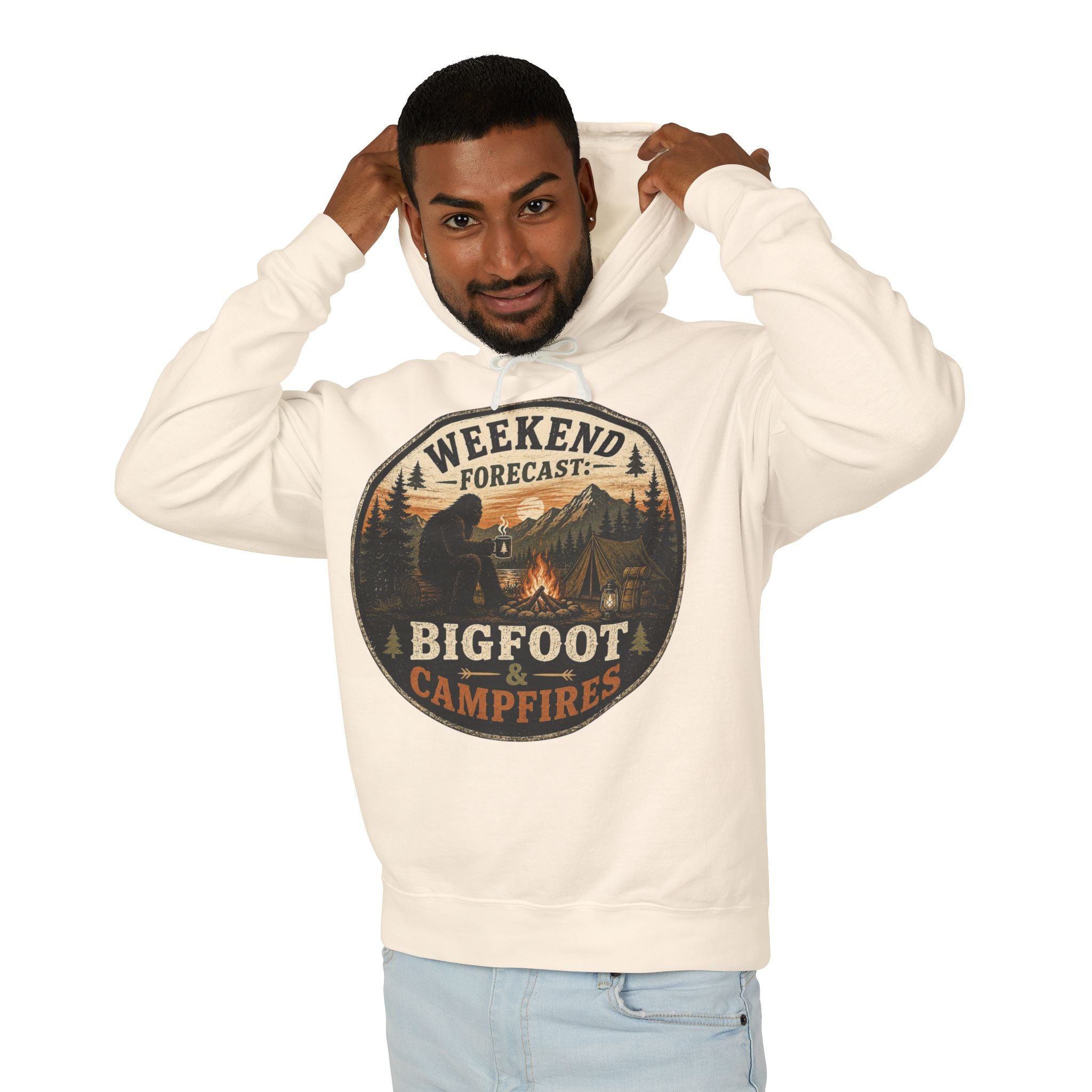 Bigfoot & Campfires Hoodie — Weekend Forecast Camping Graphic Sweatshirt