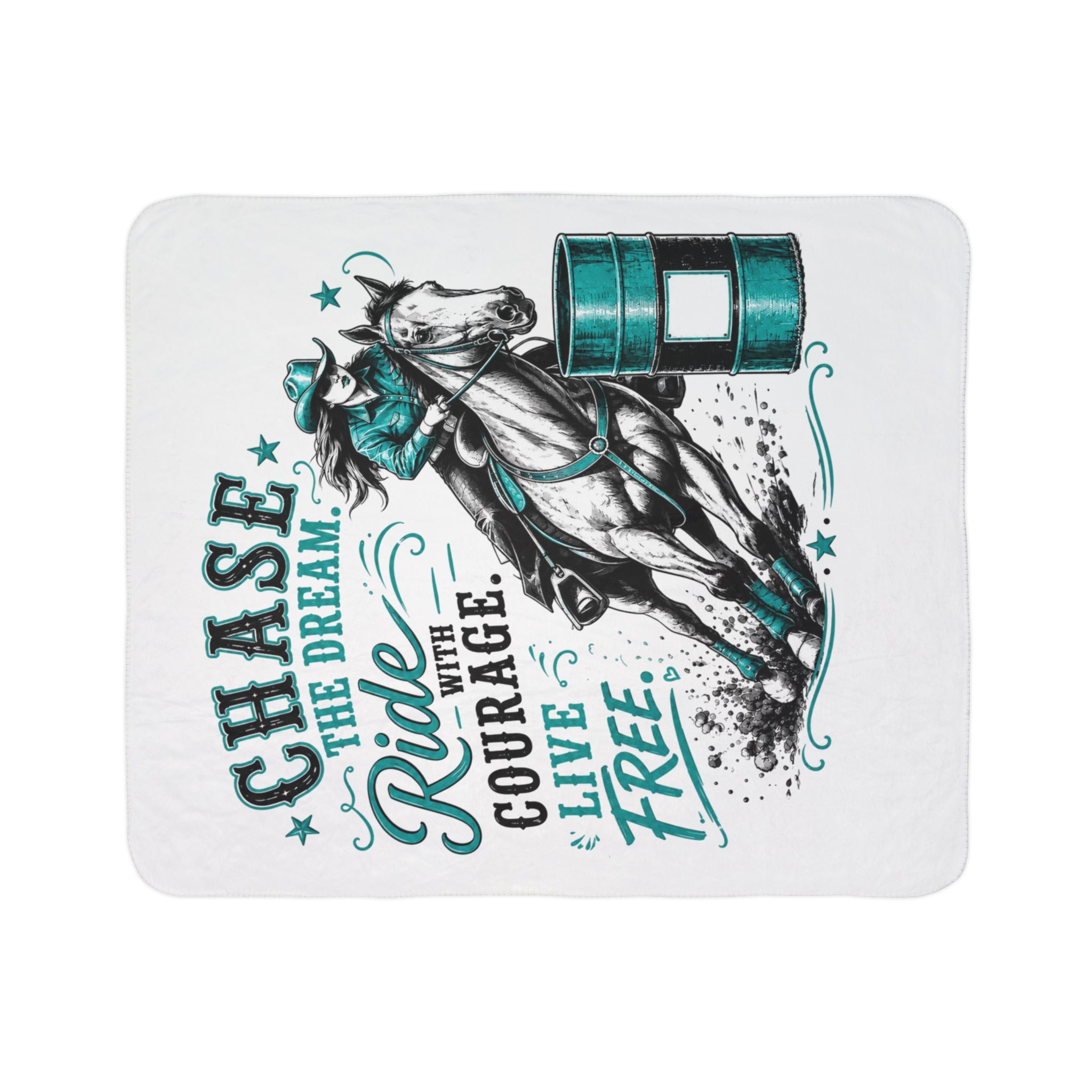 Chase Your Dream Horse Teal Fleece Sherpa Blanket