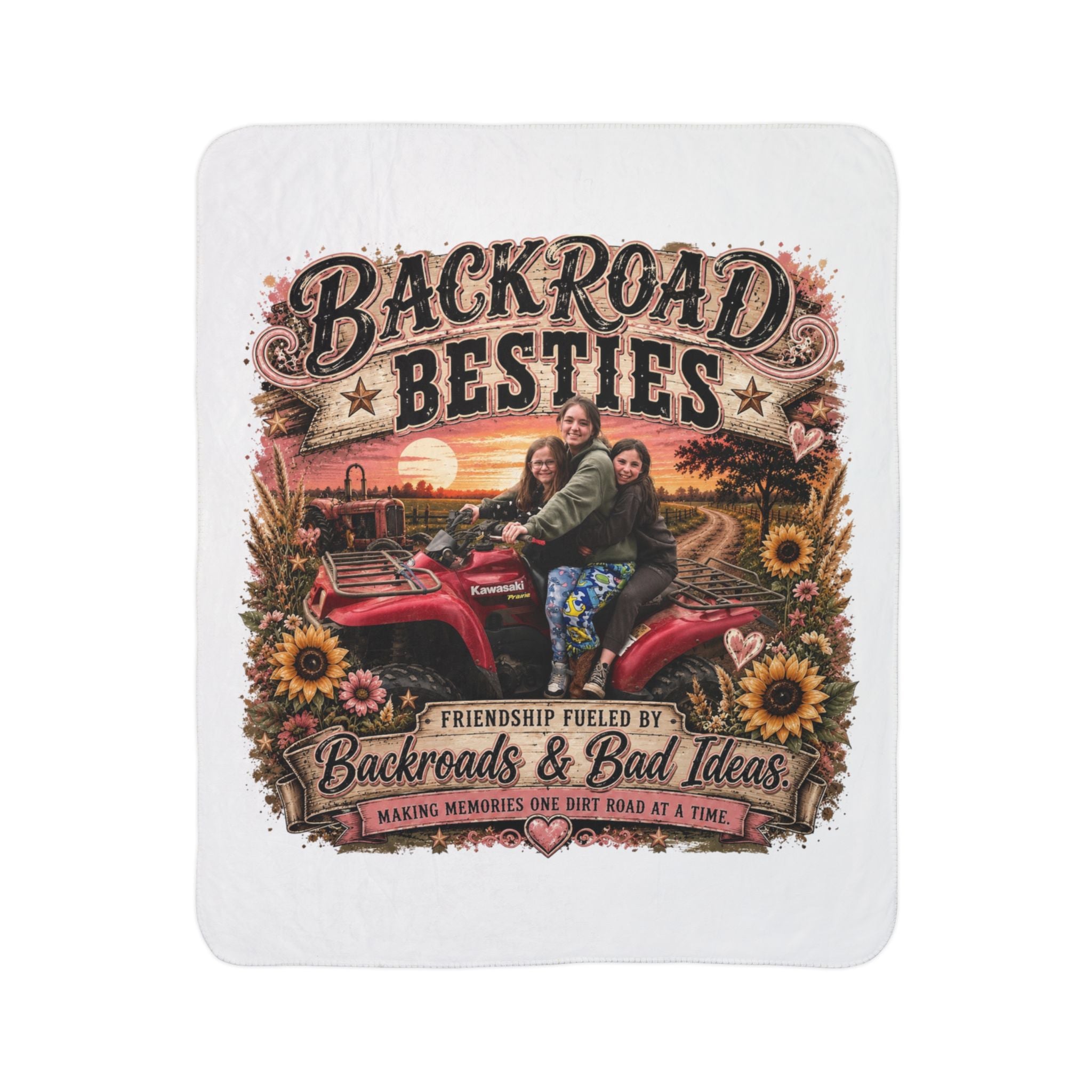 Backroad Besties Fleece Sherpa Blanket — Friendship Fueled by Backroads & Bad Ideas, Cozy Gift for Friends