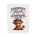 Country Roads & Cowboy Souls Velveteen Plush Blanket – Cute Cow in Cowboy Hat