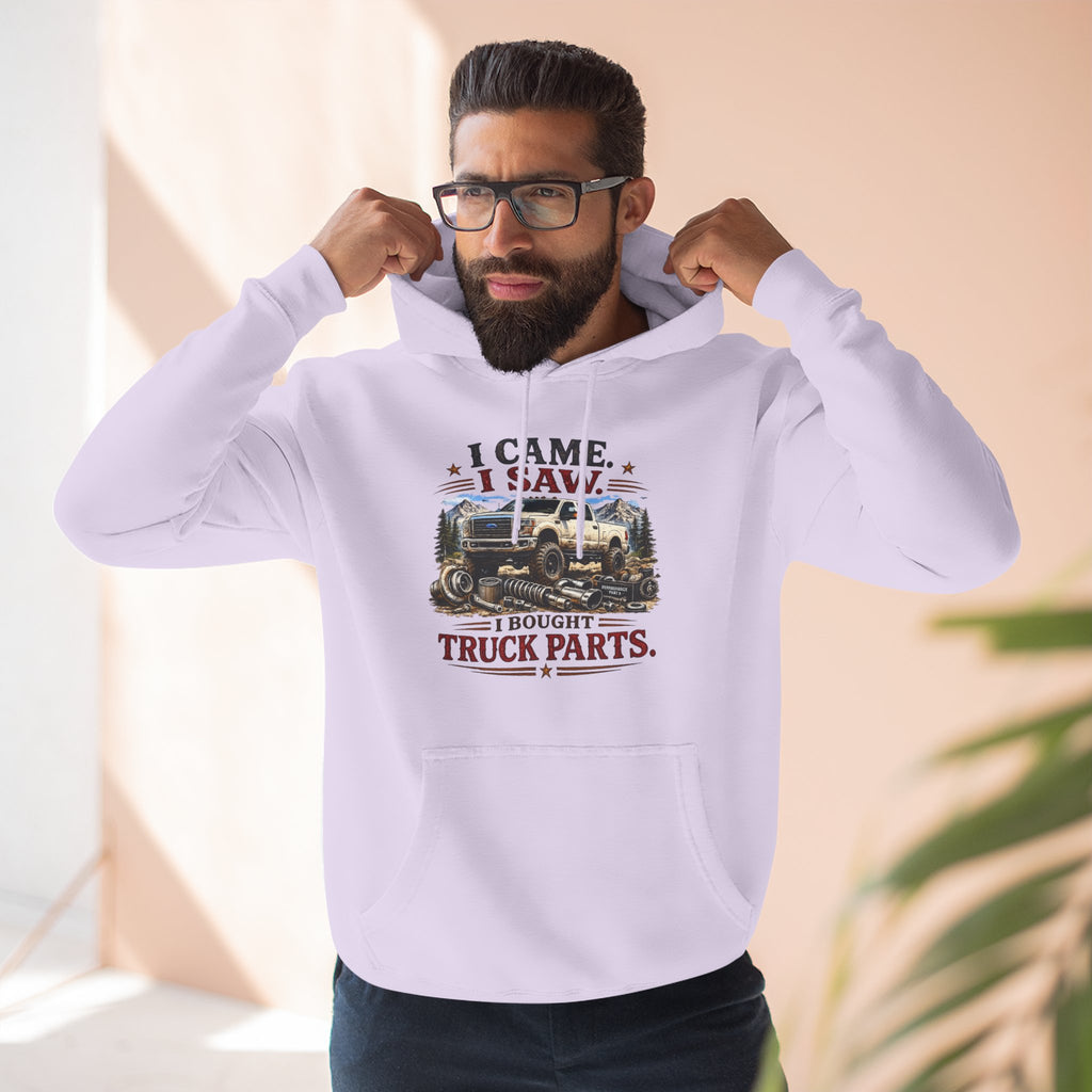 I Saw, I Came, I Bought Truck Parts Three-Panel Fleece Hoodie
