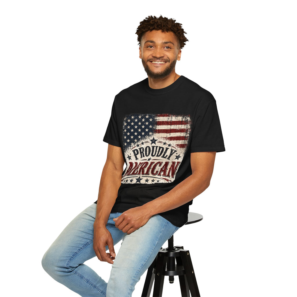 Proudly American T-Shirt — Vintage Flag Patriotic Tee for 4th of July
