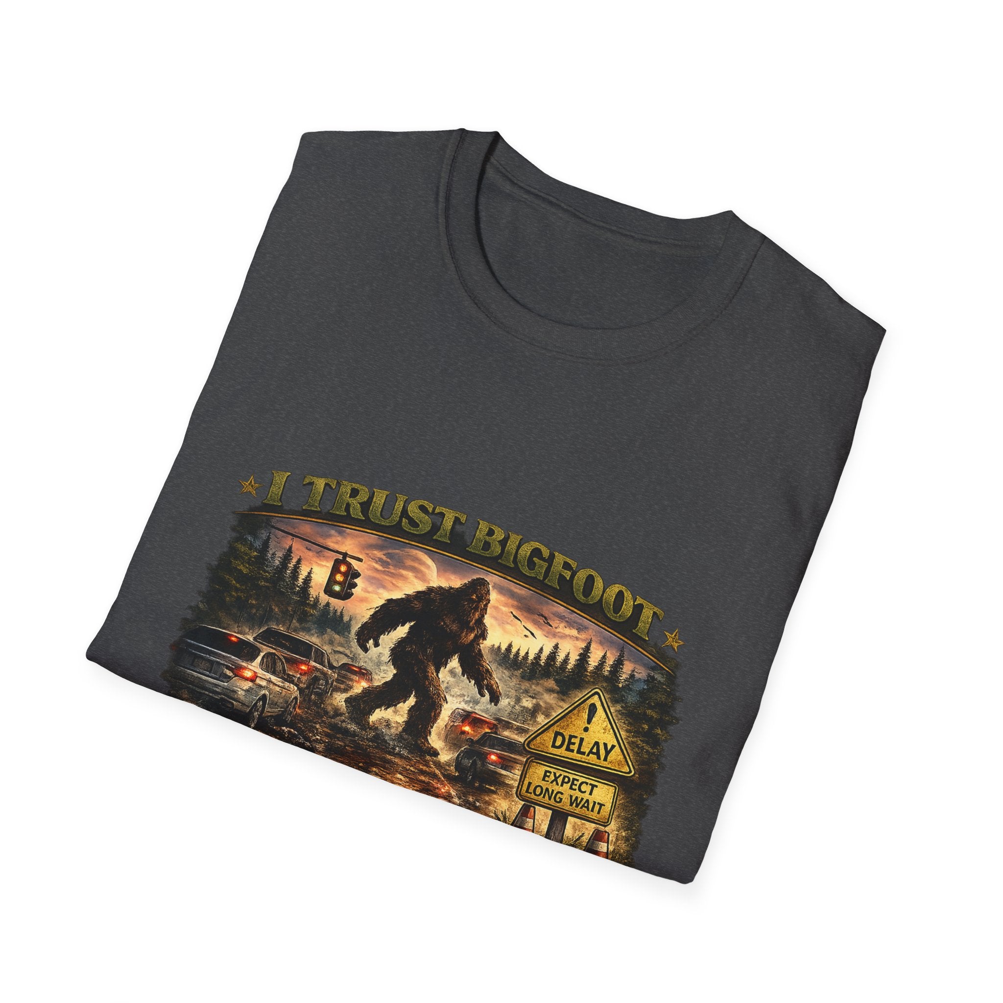 Bigfoot Graphic T-Shirt — "I Trust Bigfoot" Vintage Forest Design