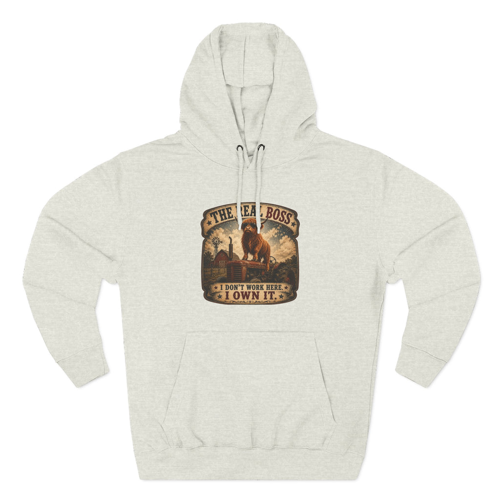 The Real Boss Highland Cow Three-Panel Fleece Hoodie