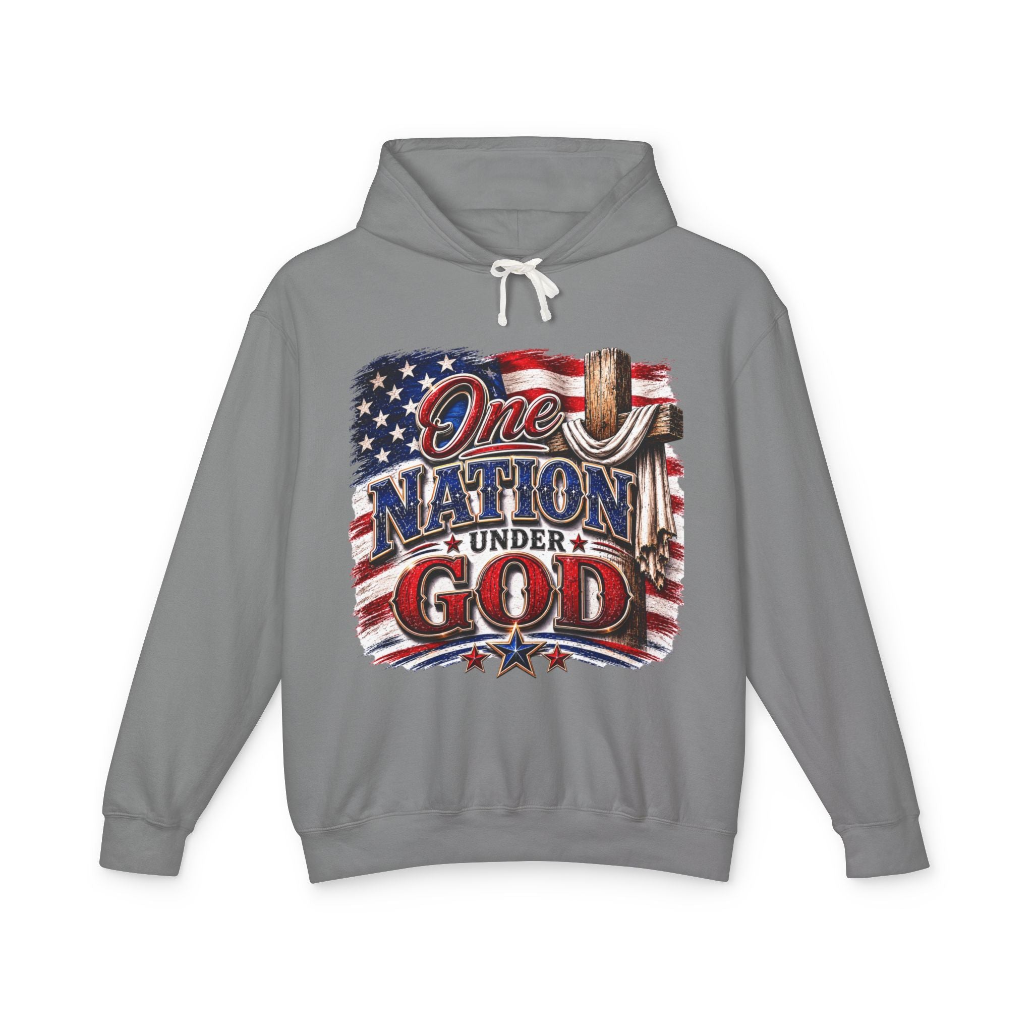 One Nation Under God Hoodie — American Flag & Cross Patriotic Sweatshirt