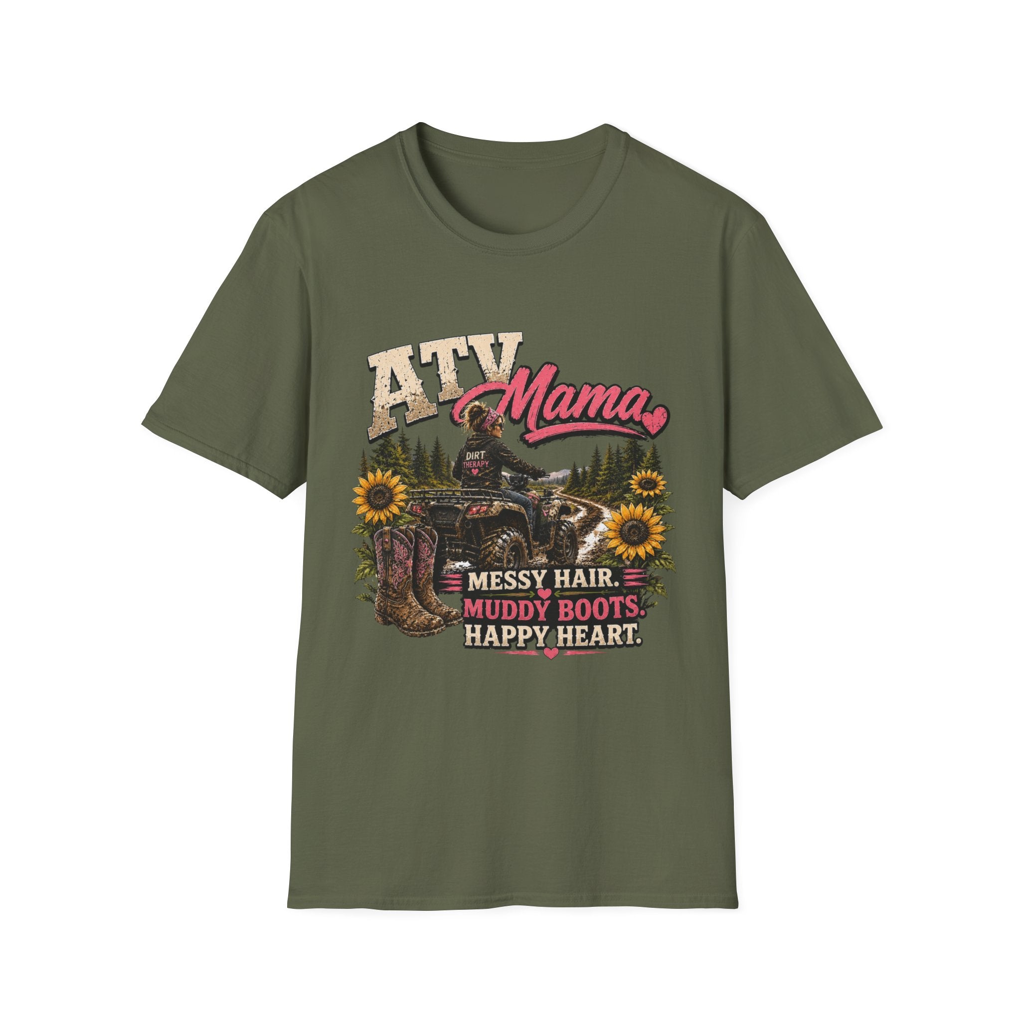 ATV Mama T-Shirt — Messy Hair, Muddy Boots Graphic Tee for Moms
