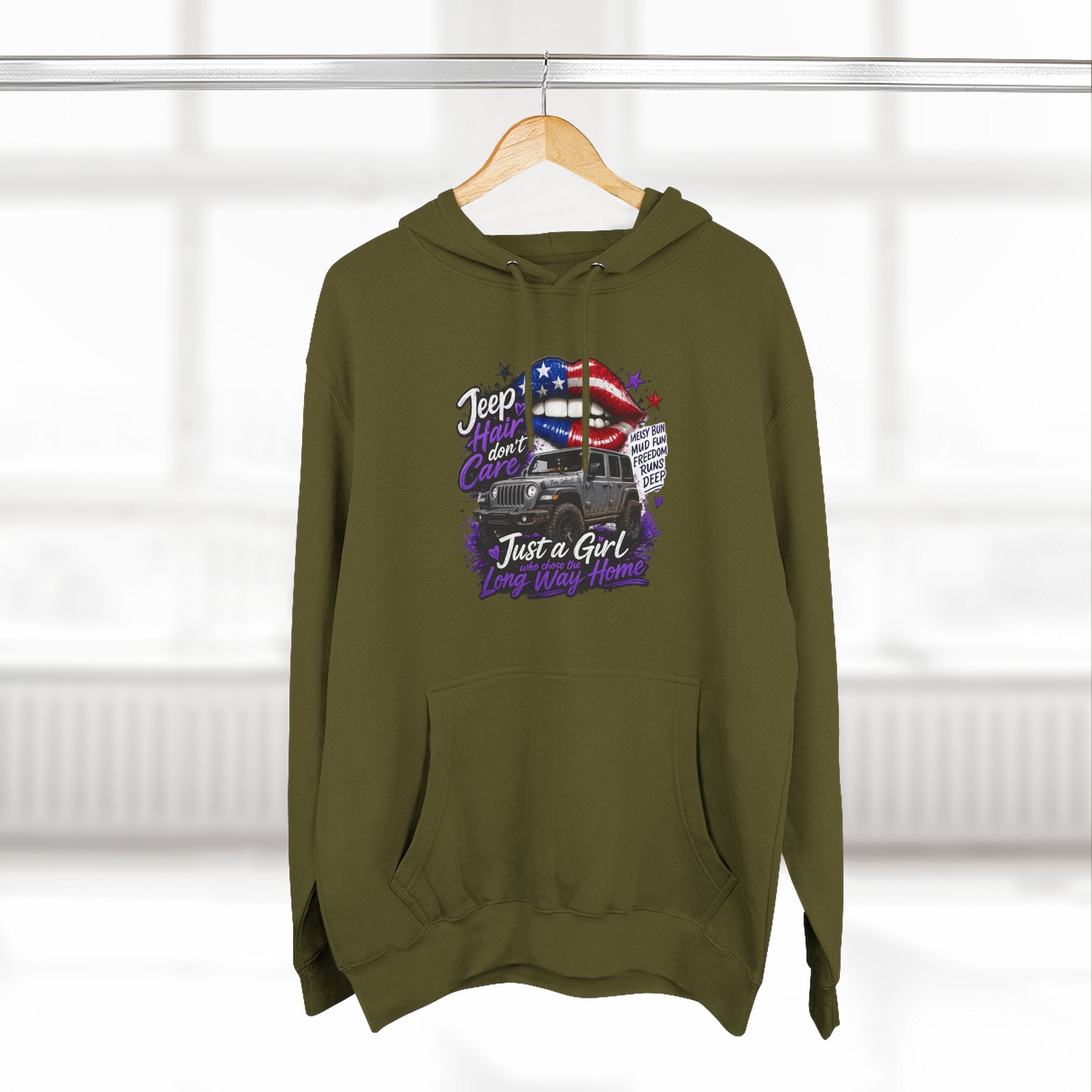 Patriotic 'Jeep Ain't Just a Girl Thing' – Graphic Fleece Pullover Jeep Driver Hoodie