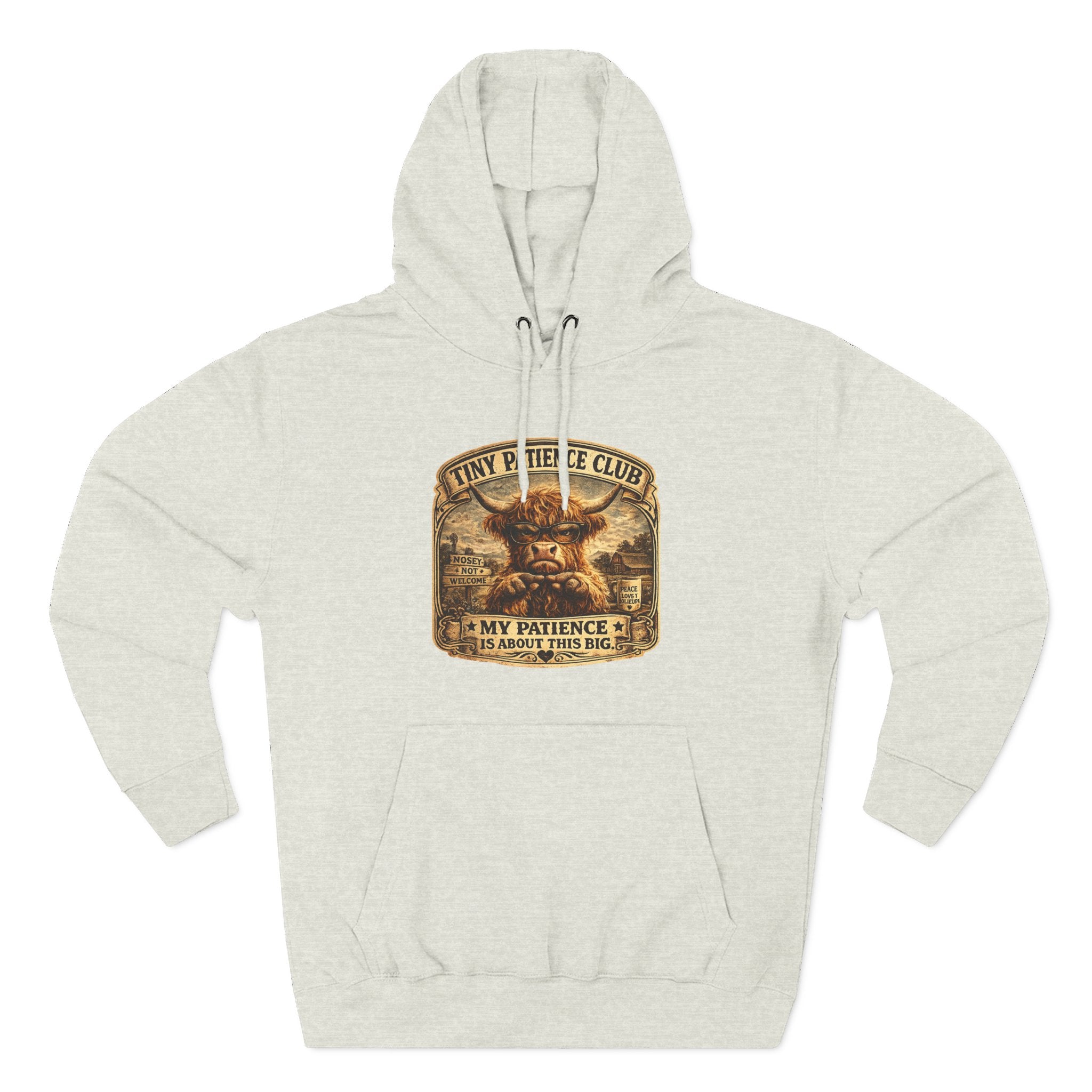 Tiny Patience Club Highland Cow Three-Panel Fleece Hoodie