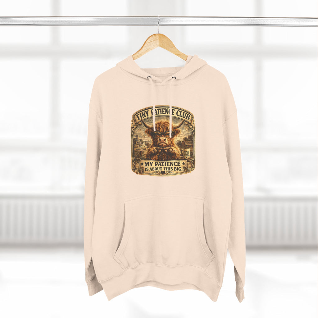 Tiny Patience Club Highland Cow Three-Panel Fleece Hoodie