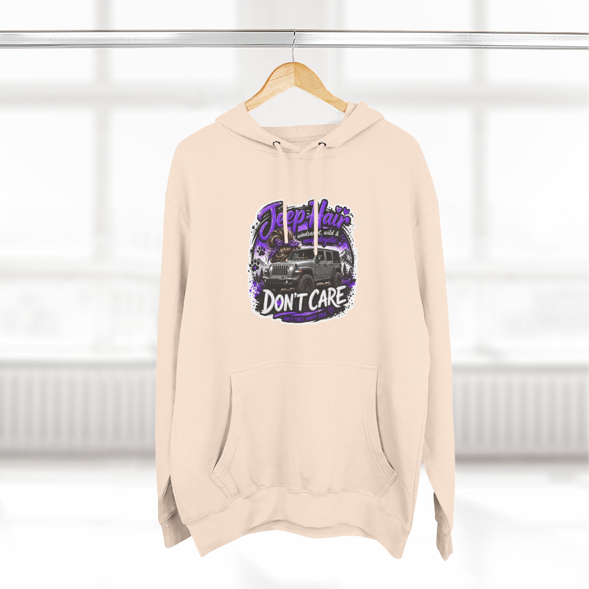 Jeep Hair Don't Care (Purple) Three-Panel Fleece Hoodie