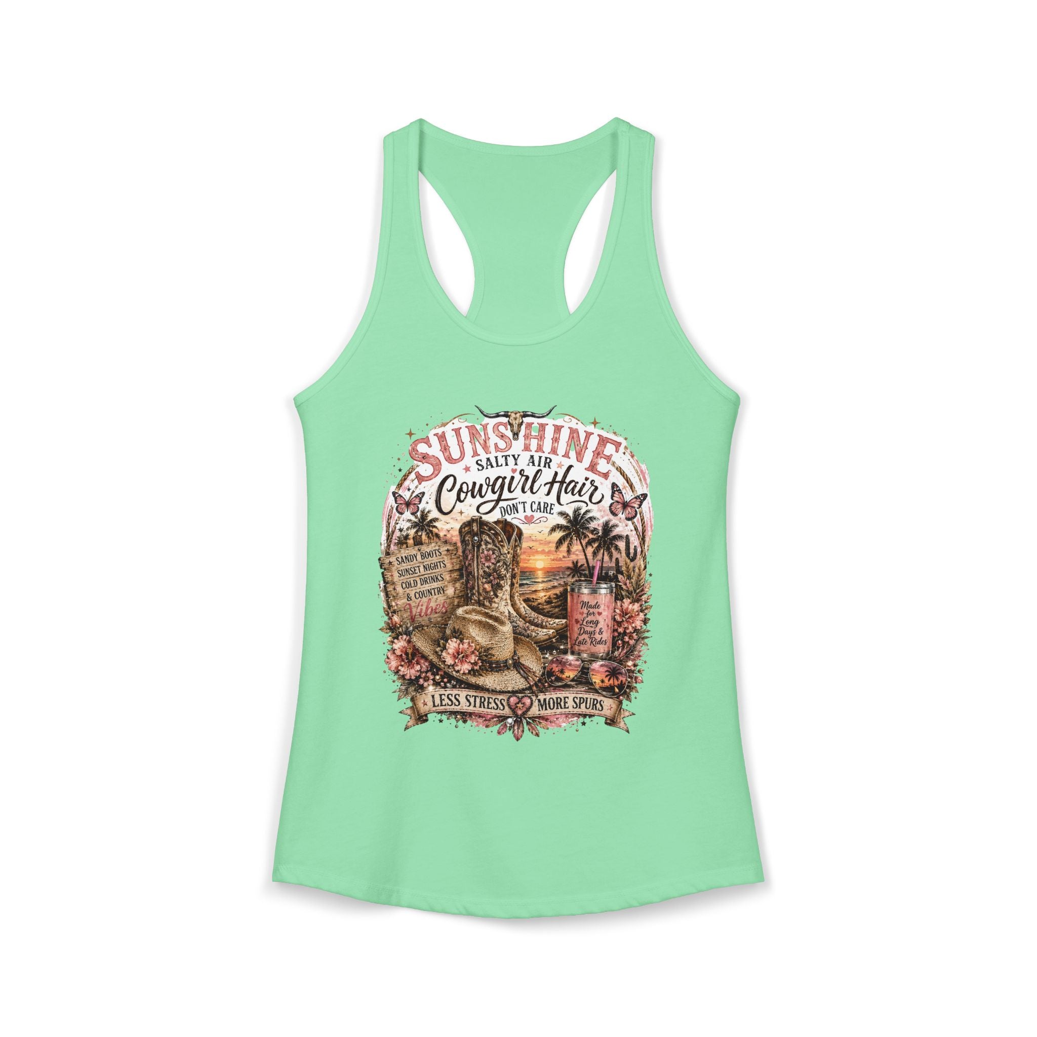 Sunshine Salty Air Cowgirl Hair Don't Care - Women's Ideal Racerback Tank