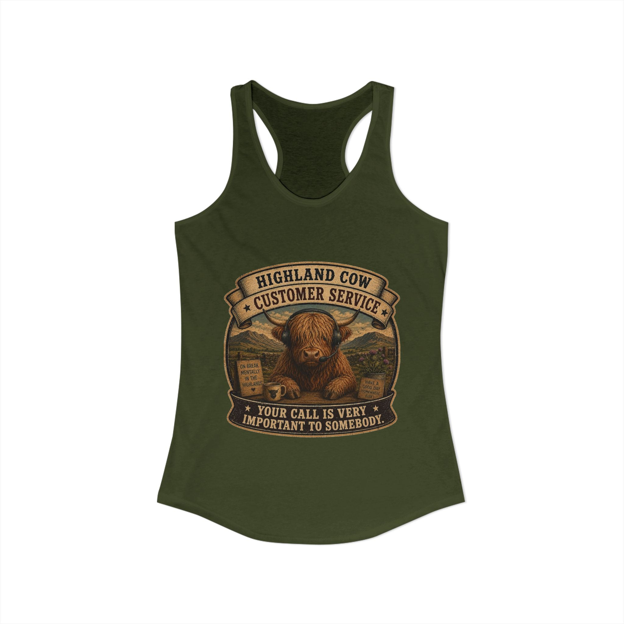 Highland Cow Customer Service Women's Ideal Racerback Tank