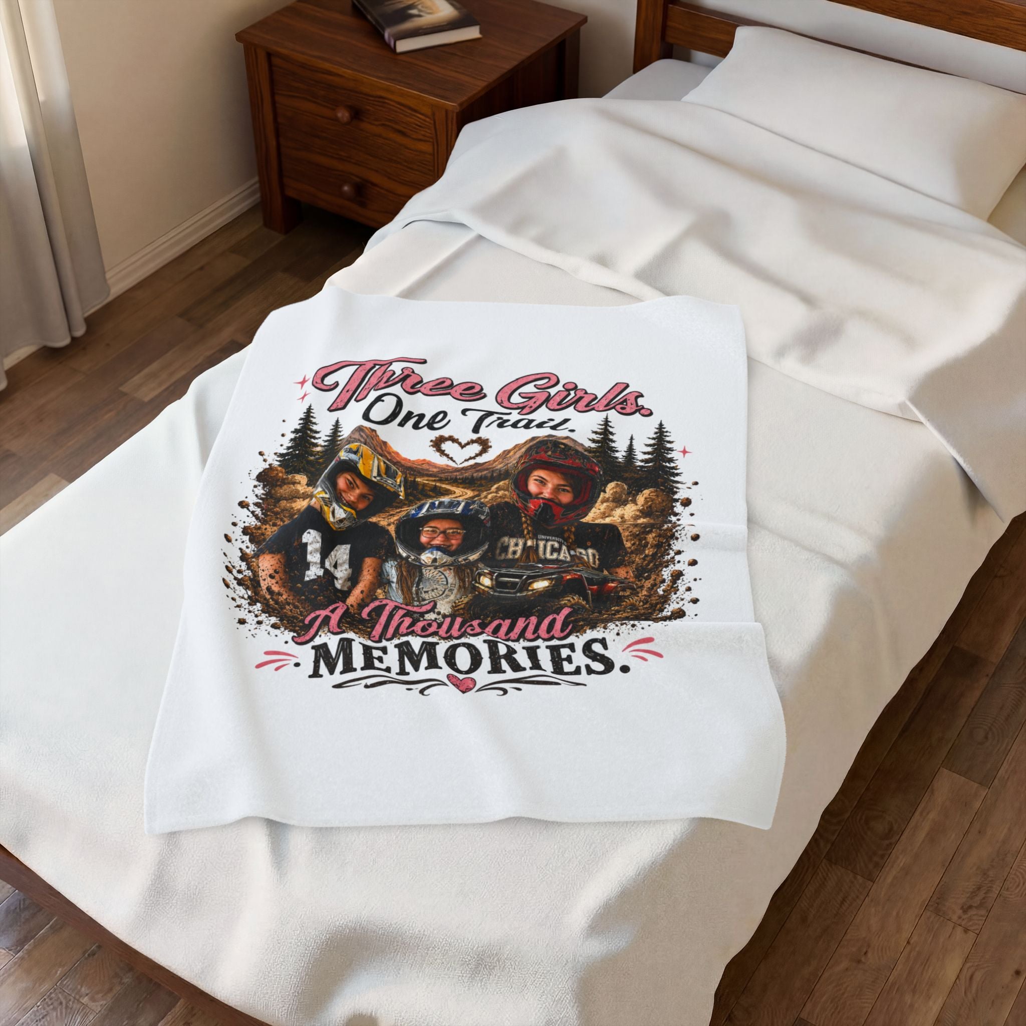 "Three Girls One Trail, A Thousand Memories" Off-Road Adventure Throw – Velveteen Plush Blanket