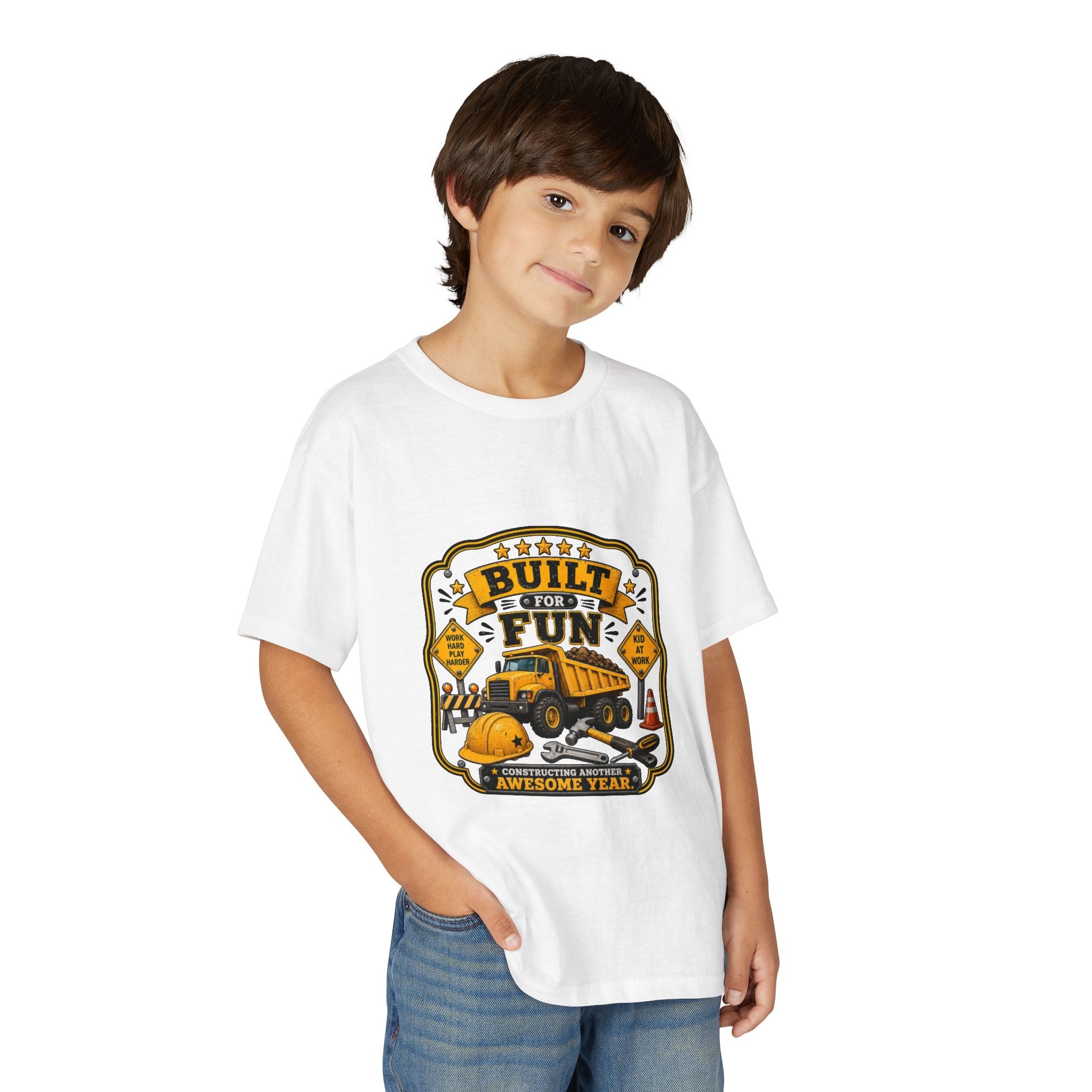 "Built For Fun" Graphic Tee Kids Construction Truck — T-Shirt