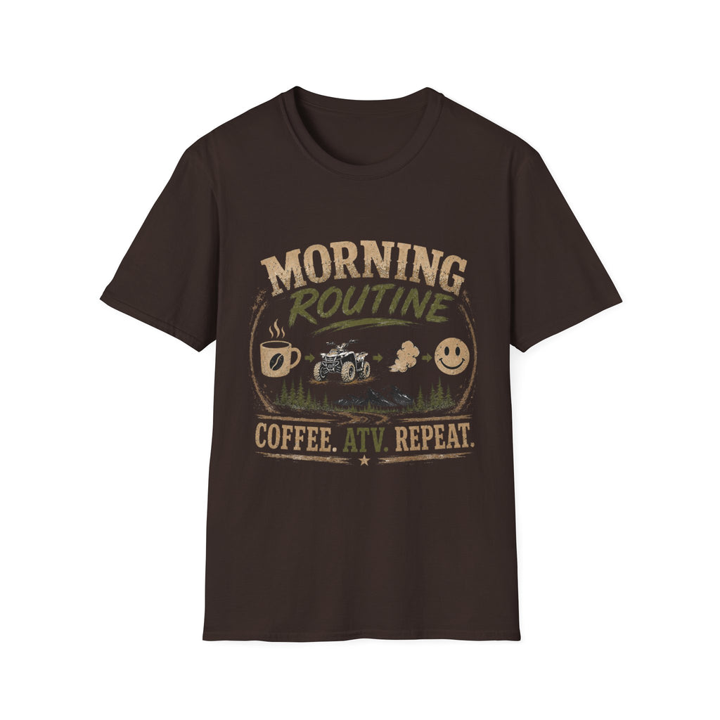 Morning Routine T-Shirt — “Coffee. ATV. Repeat.” Outdoor Adventure Graphic Tee