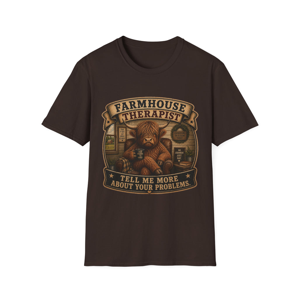 Farmhouse Therapist Highland Cow Unisex Softstyle T-Shirt