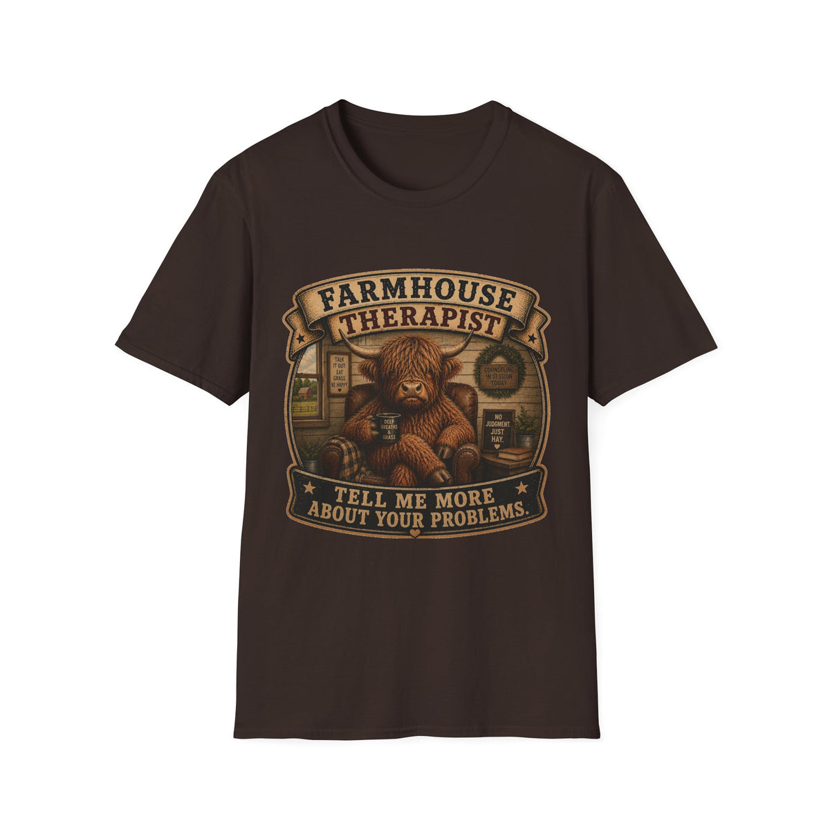 Farmhouse Therapist Highland Cow Unisex Softstyle T-Shirt