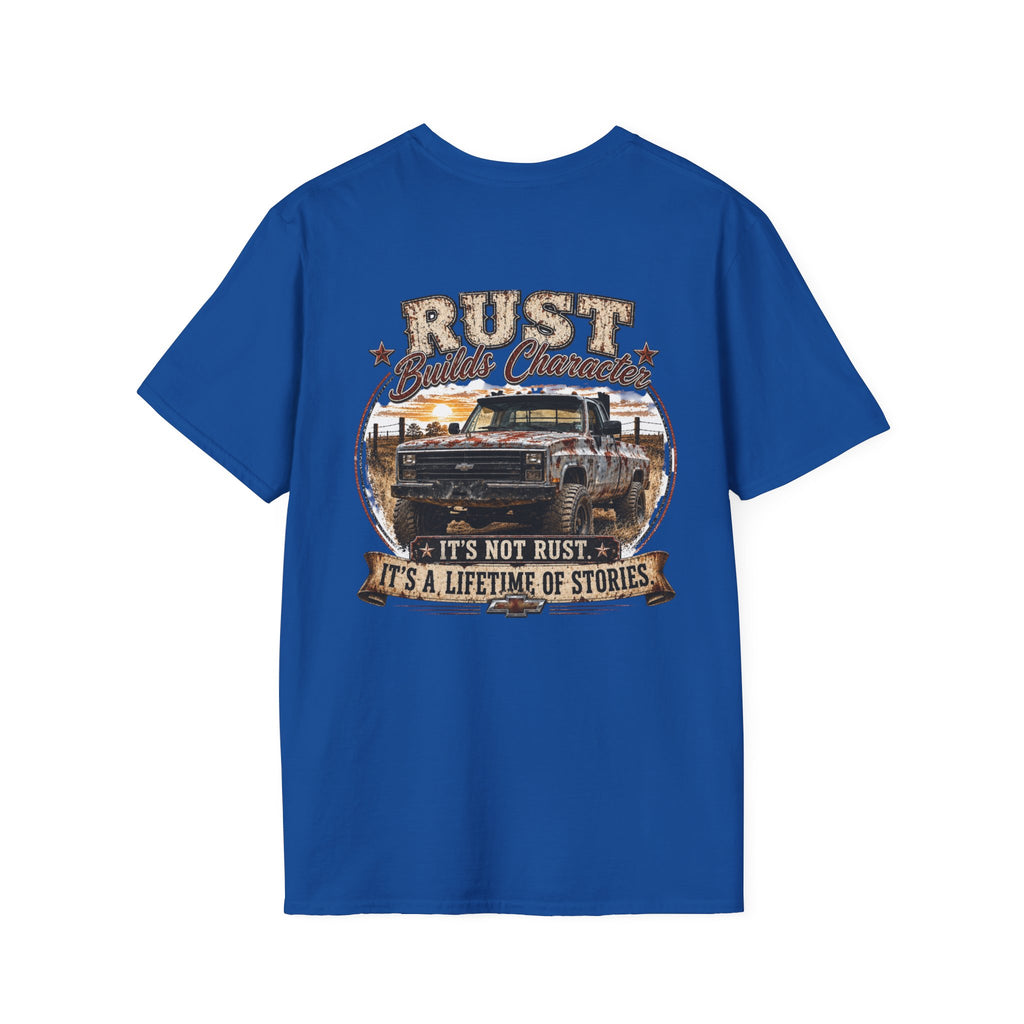 Rust Builds Character - Chevrolet K30 Vintage Truck Pocket T‑Shirt