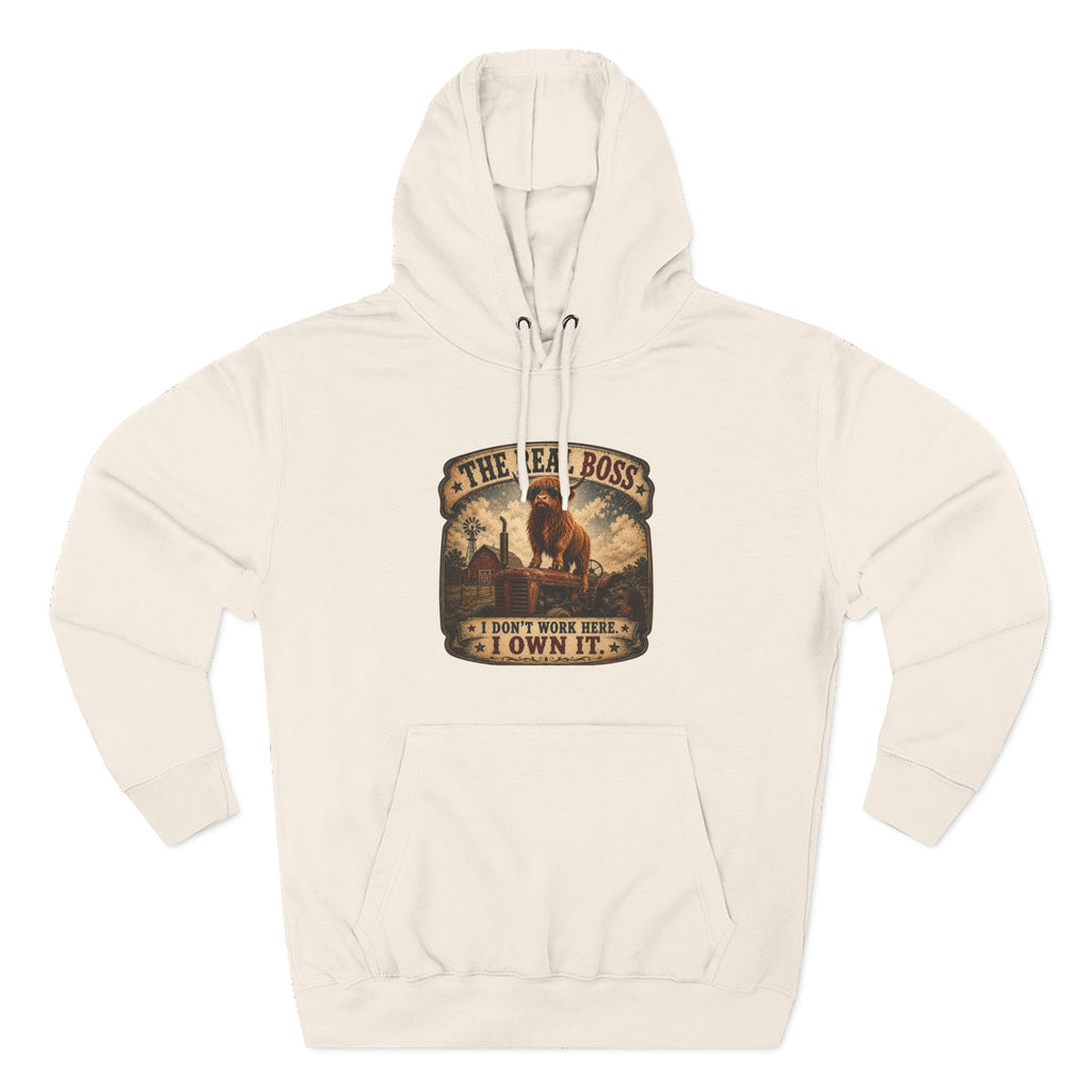 The Real Boss Highland Cow Three-Panel Fleece Hoodie