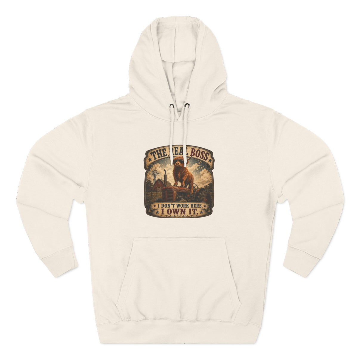 The Real Boss Highland Cow Three-Panel Fleece Hoodie