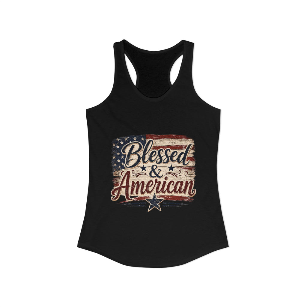 Blessed & American Women's Ideal Racerback Tank— Patriotic Flag Graphic Lightweight Sweatshirt